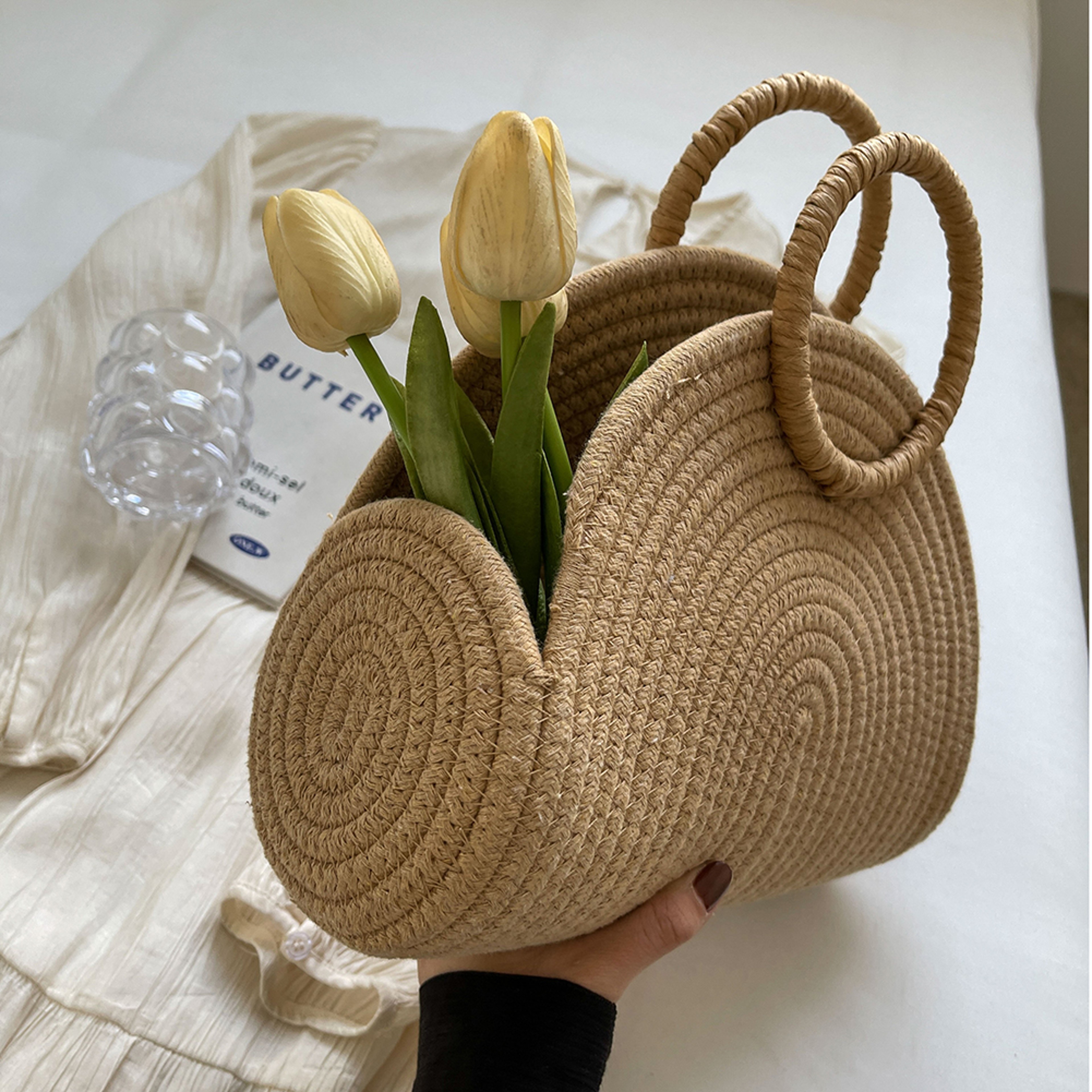 Handwoven Shoulder Purse: Chic Cotton Rope Handbag for Summer Vacation and Retro Rattan Style Travel – view 4