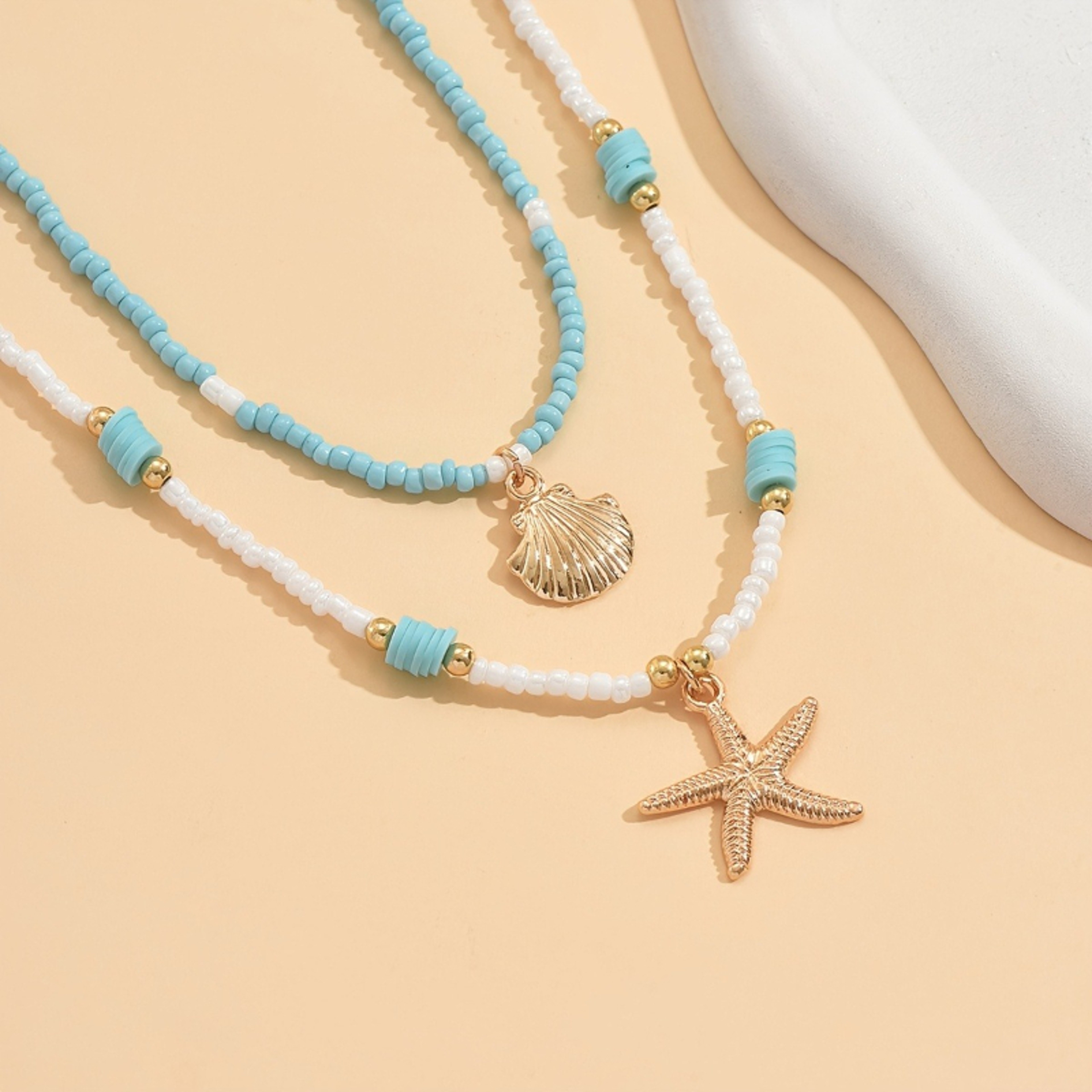 Bohemian Layered Shell Pendant Necklace with Starfish Charm for Ocean Inspired Summer Style – view 2