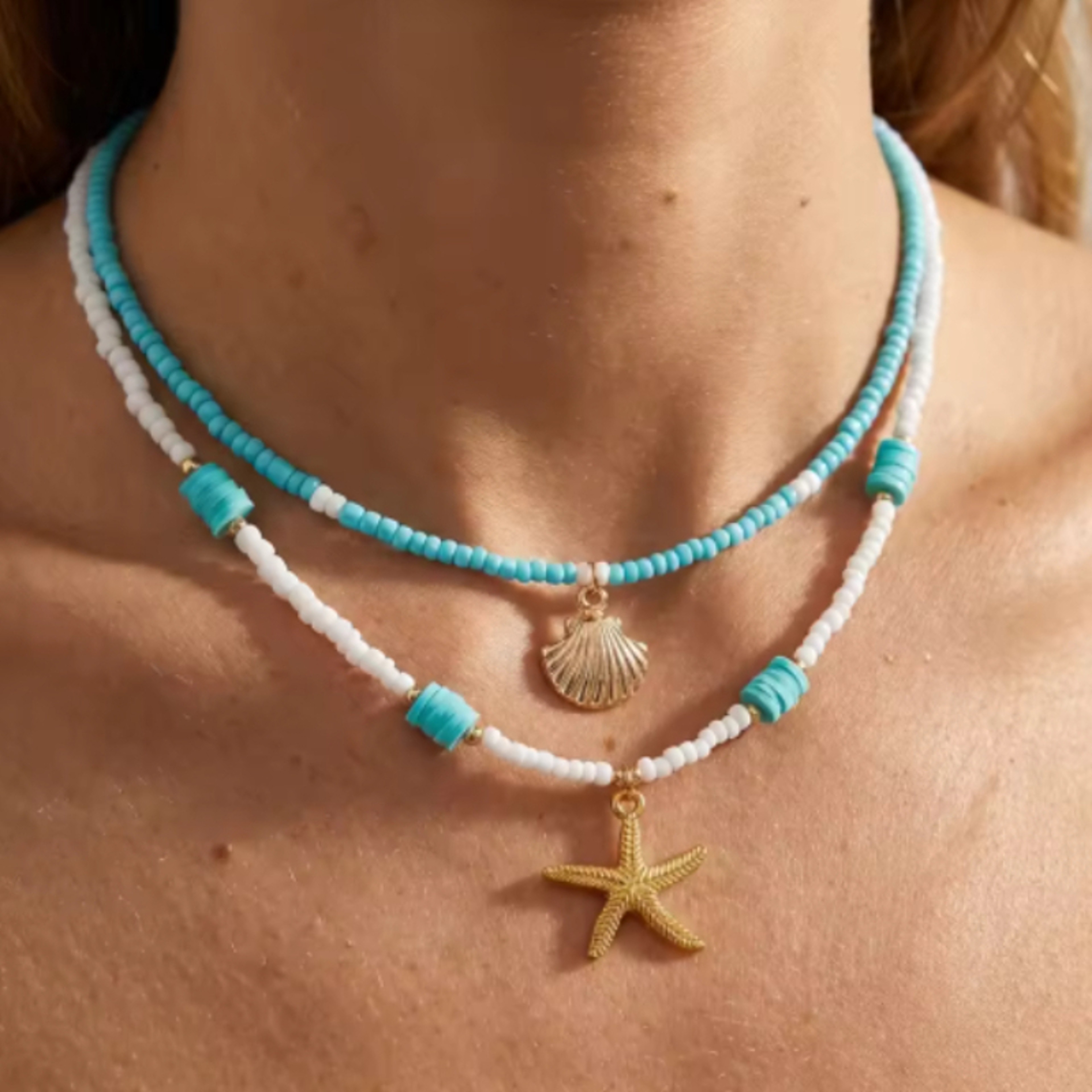 Bohemian Layered Shell Pendant Necklace with Starfish Charm for Ocean Inspired Summer Style – view 4
