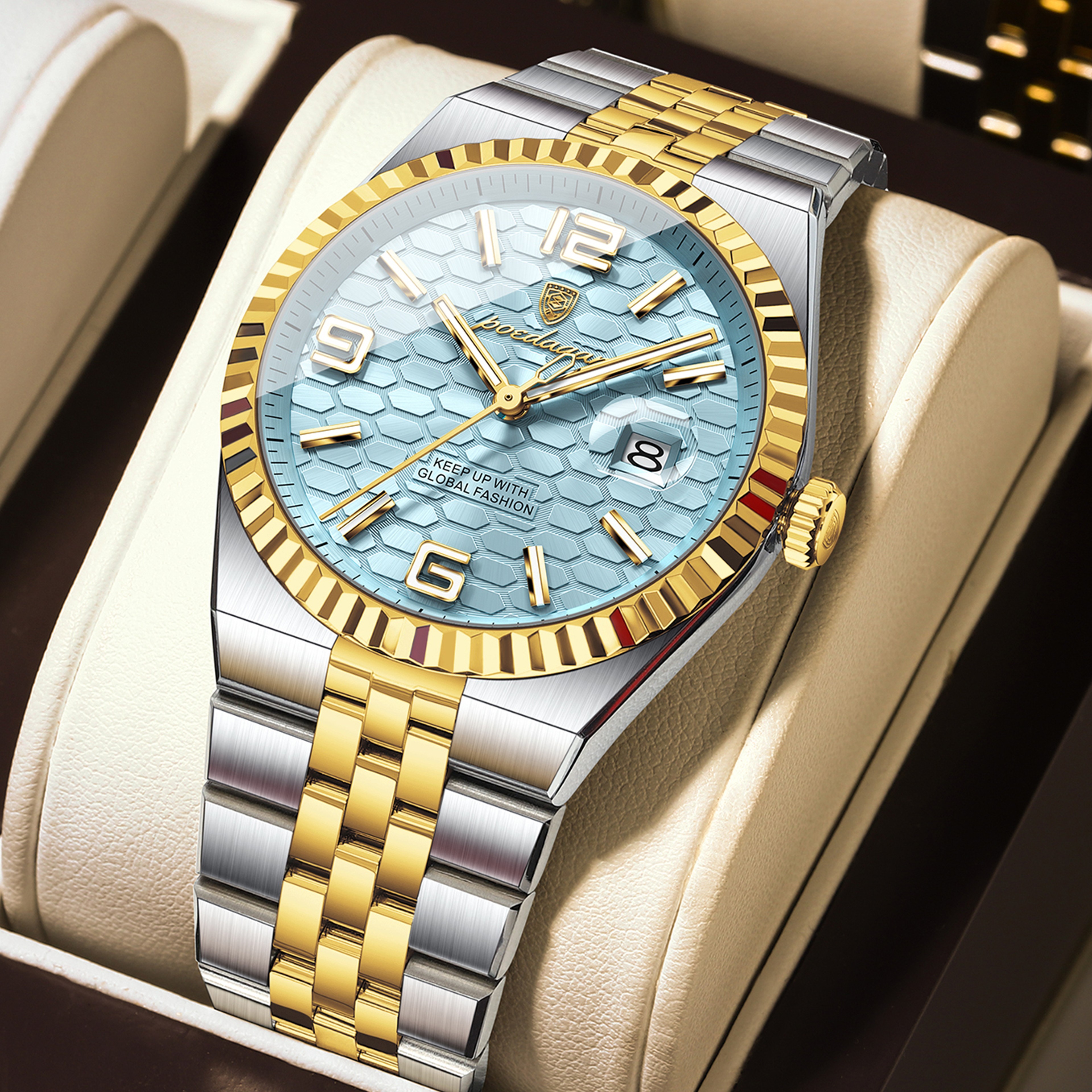 Premium Stainless Steel Mens Luxury Quartz Watch Waterproof  Luminous Business Casual Timepiece Wit 6