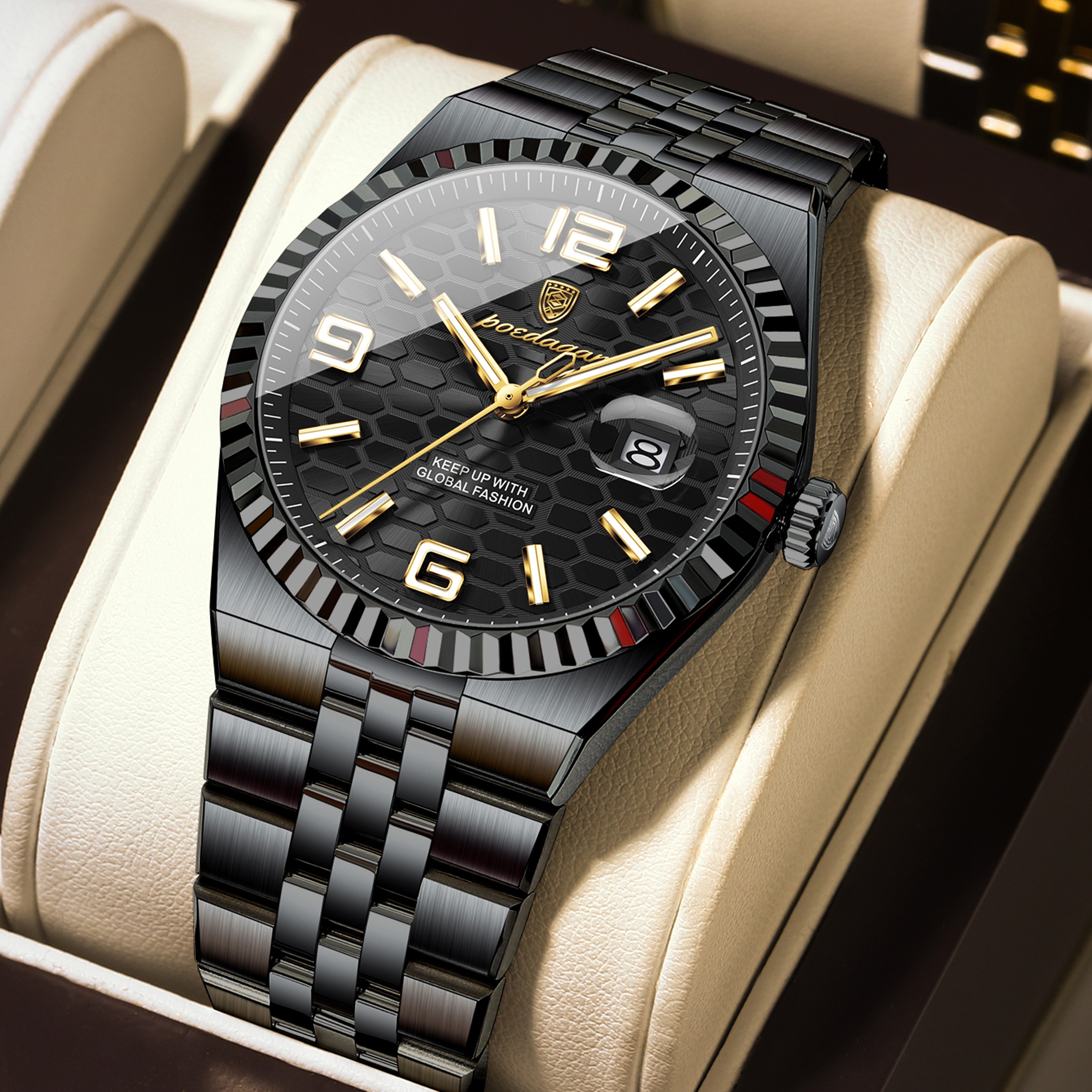Premium Stainless Steel Mens Luxury Quartz Watch Waterproof  Luminous Business Casual Timepiece Wit 8