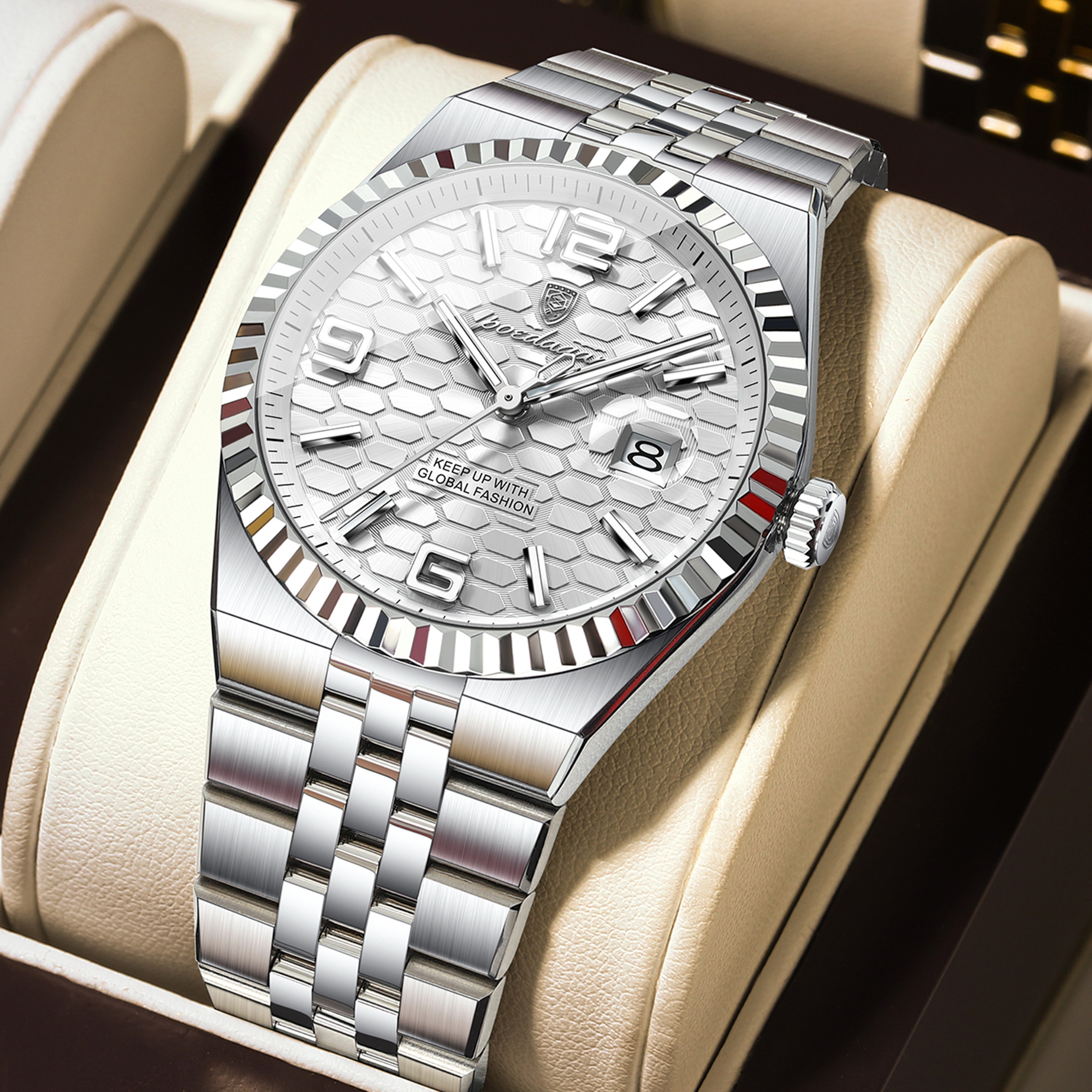 Premium Stainless Steel Mens Luxury Quartz Watch Waterproof  Luminous Business Casual Timepiece Wit 10