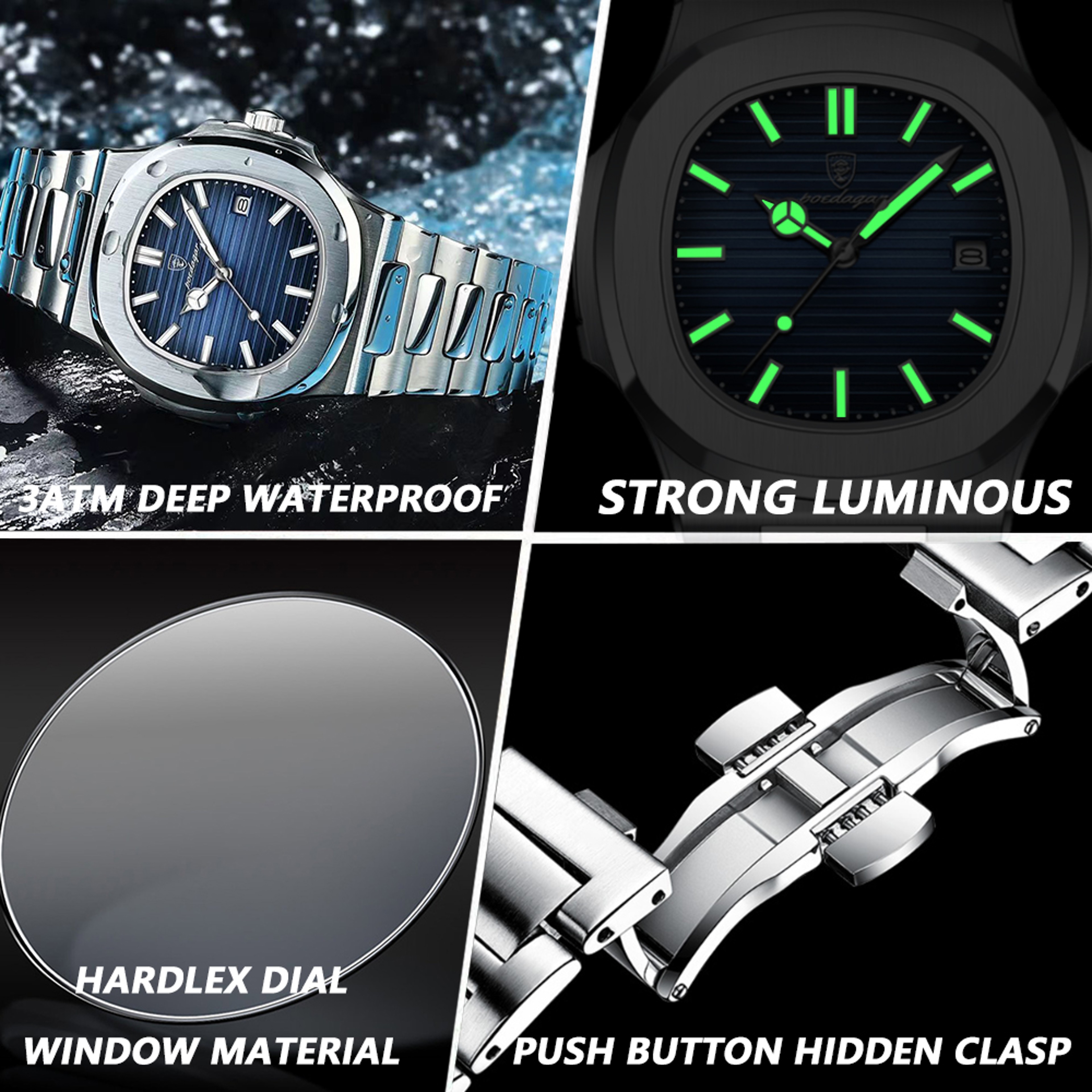 Luxury Square Men's Quartz Wristwatch: Stainless Steel Waterproof Business & Sports Watch – view 5