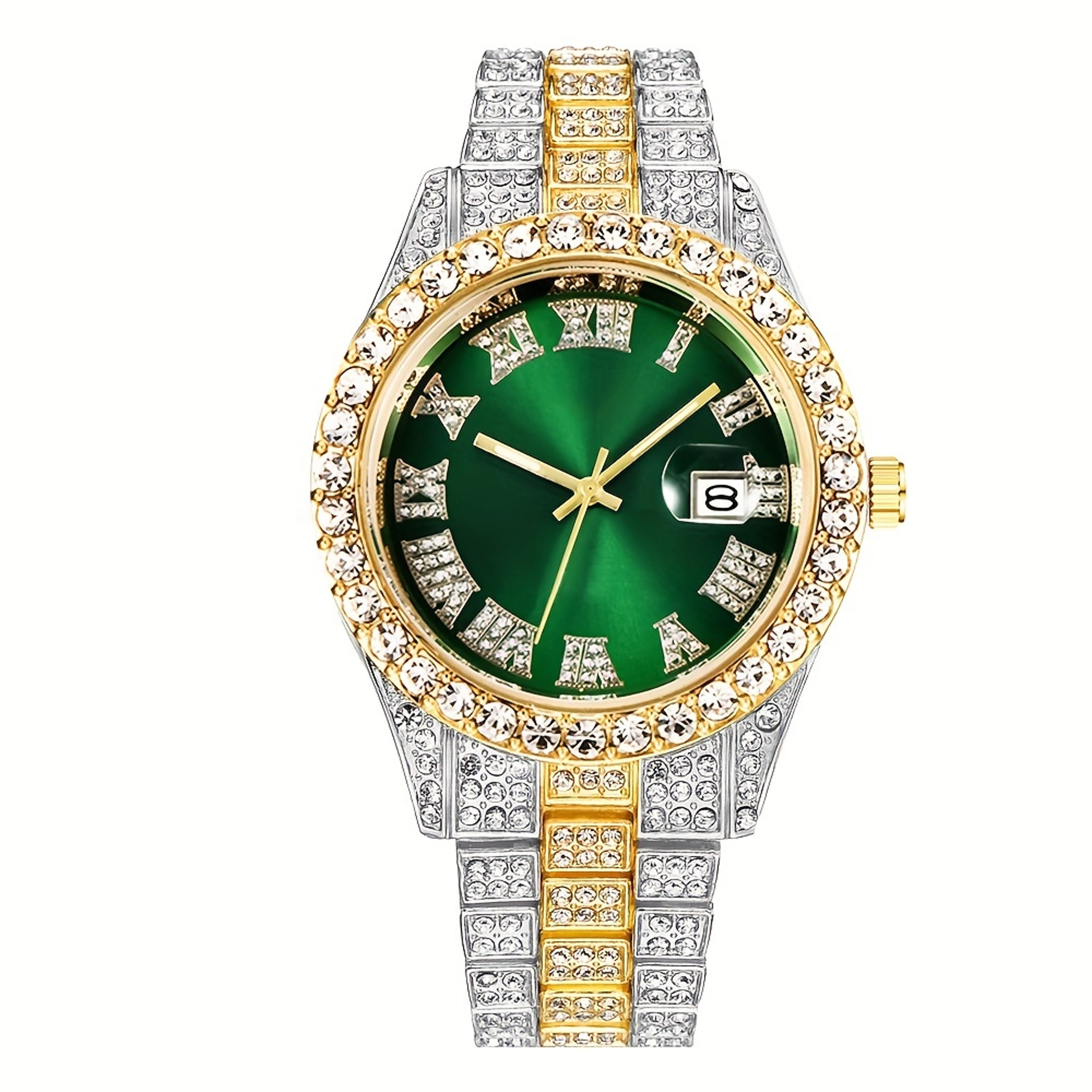 Iced Out Hip Hop Watch For Men Oversized Rhinestone Quartz Timepiece With Stainless Steel Band 3