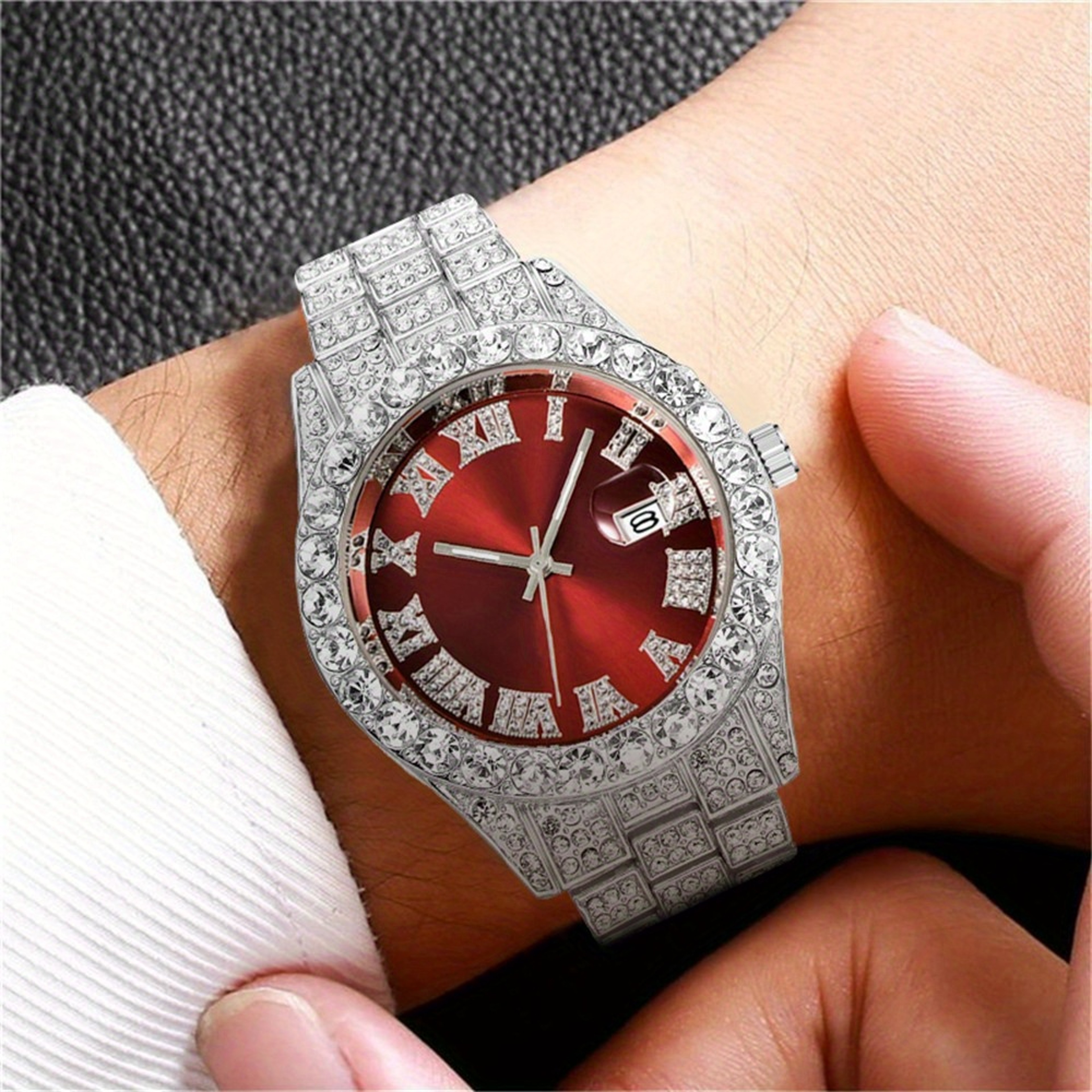Iced Out Hip Hop Watch For Men Oversized Rhinestone Quartz Timepiece With Stainless Steel Band 9