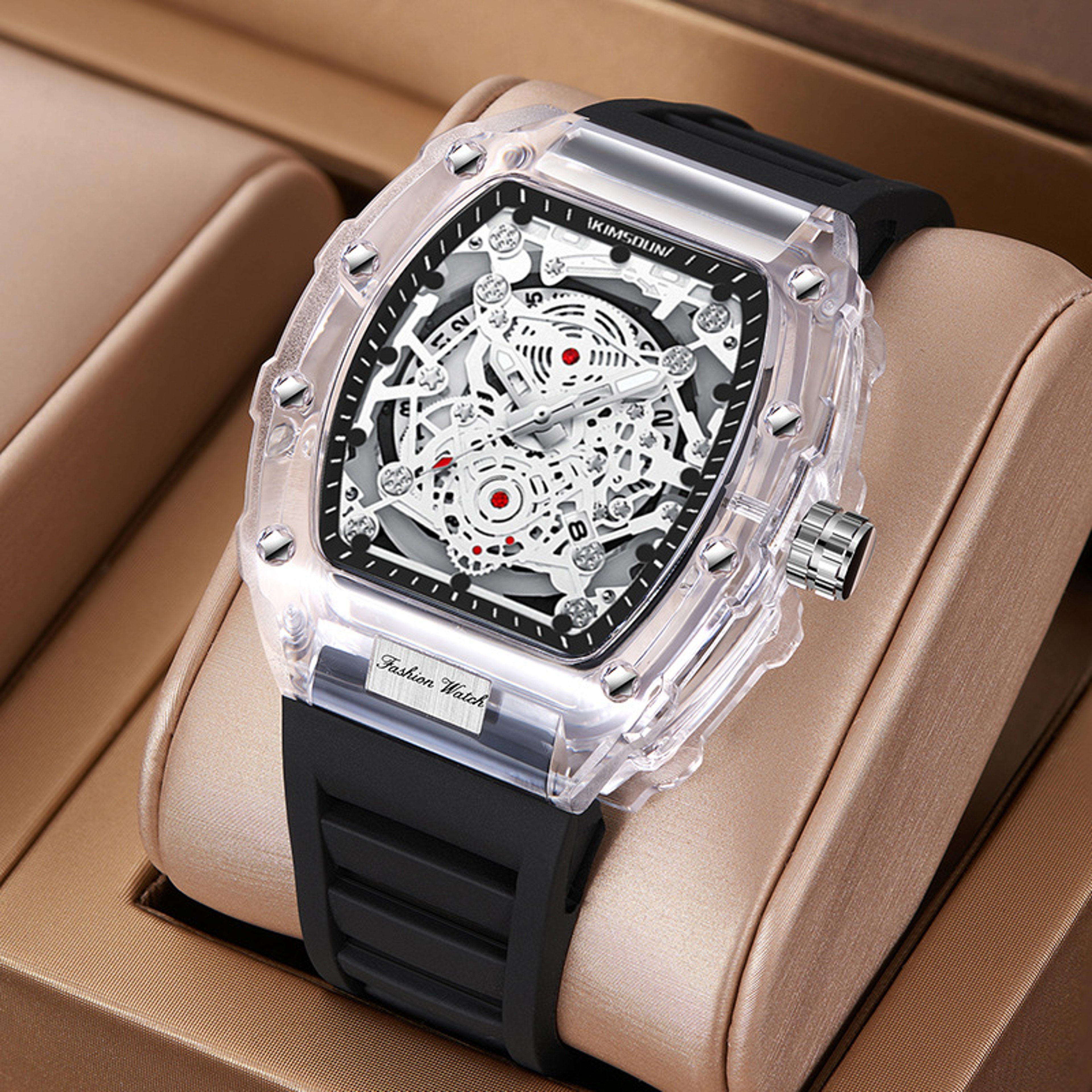 Barrel-Shaped Transparent Quartz Watch – Waterproof Sports Timepiece and Unique Gift for Men – view 4