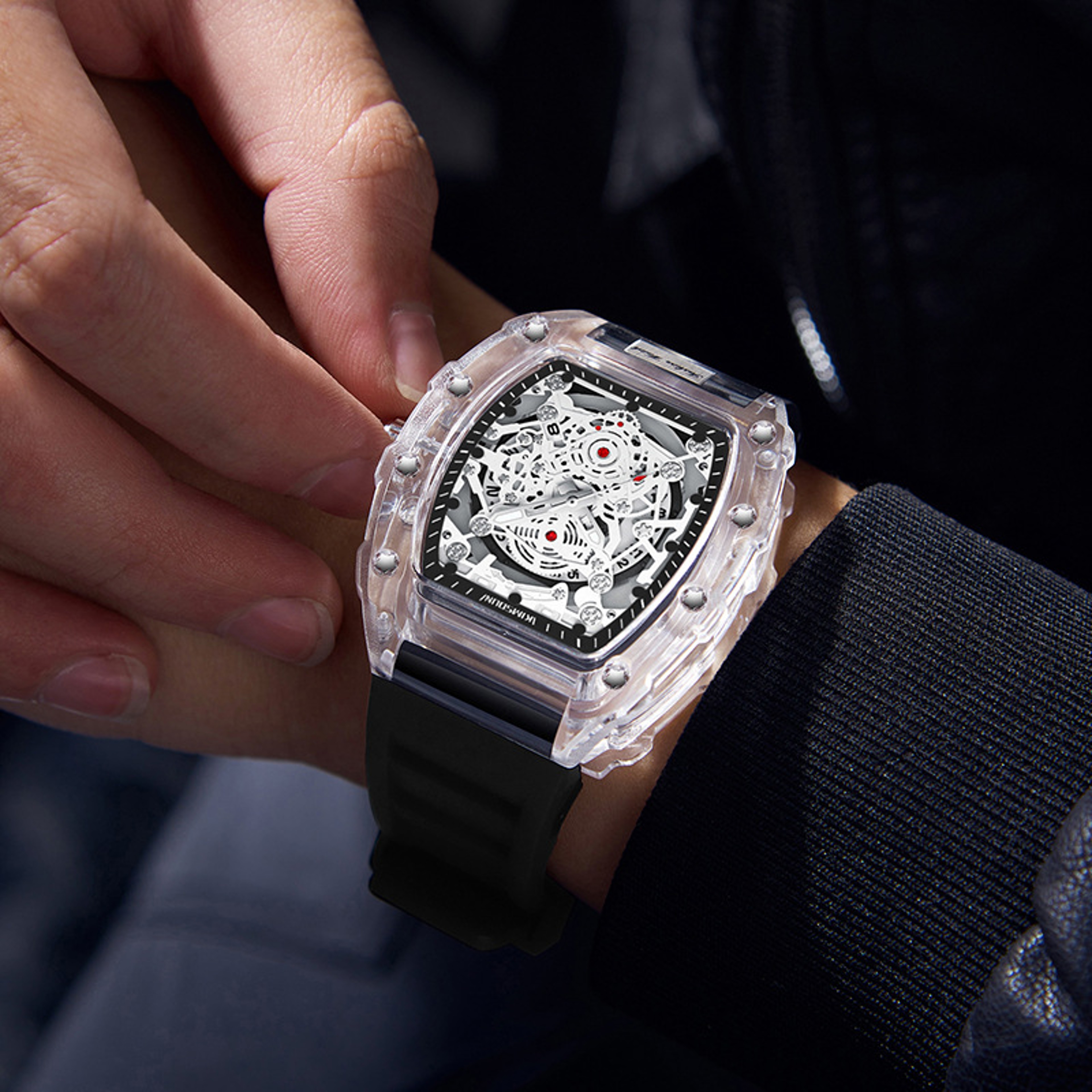 Barrel-Shaped Transparent Quartz Watch – Waterproof Sports Timepiece and Unique Gift for Men – view 5