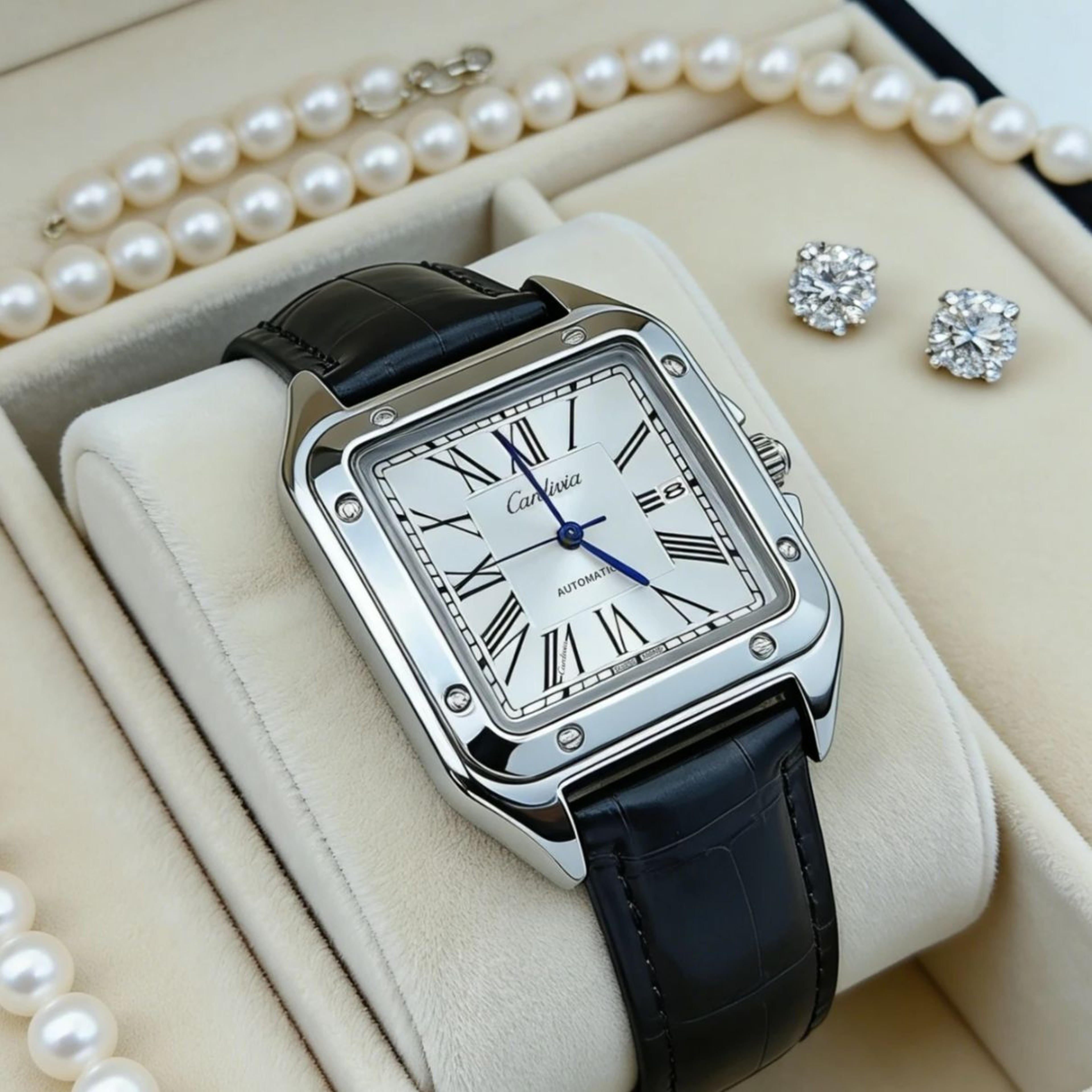 Luxury Square Roman Numeral Quartz Watch: Classic Leather Strap Business Dress Wristwatch – view 1