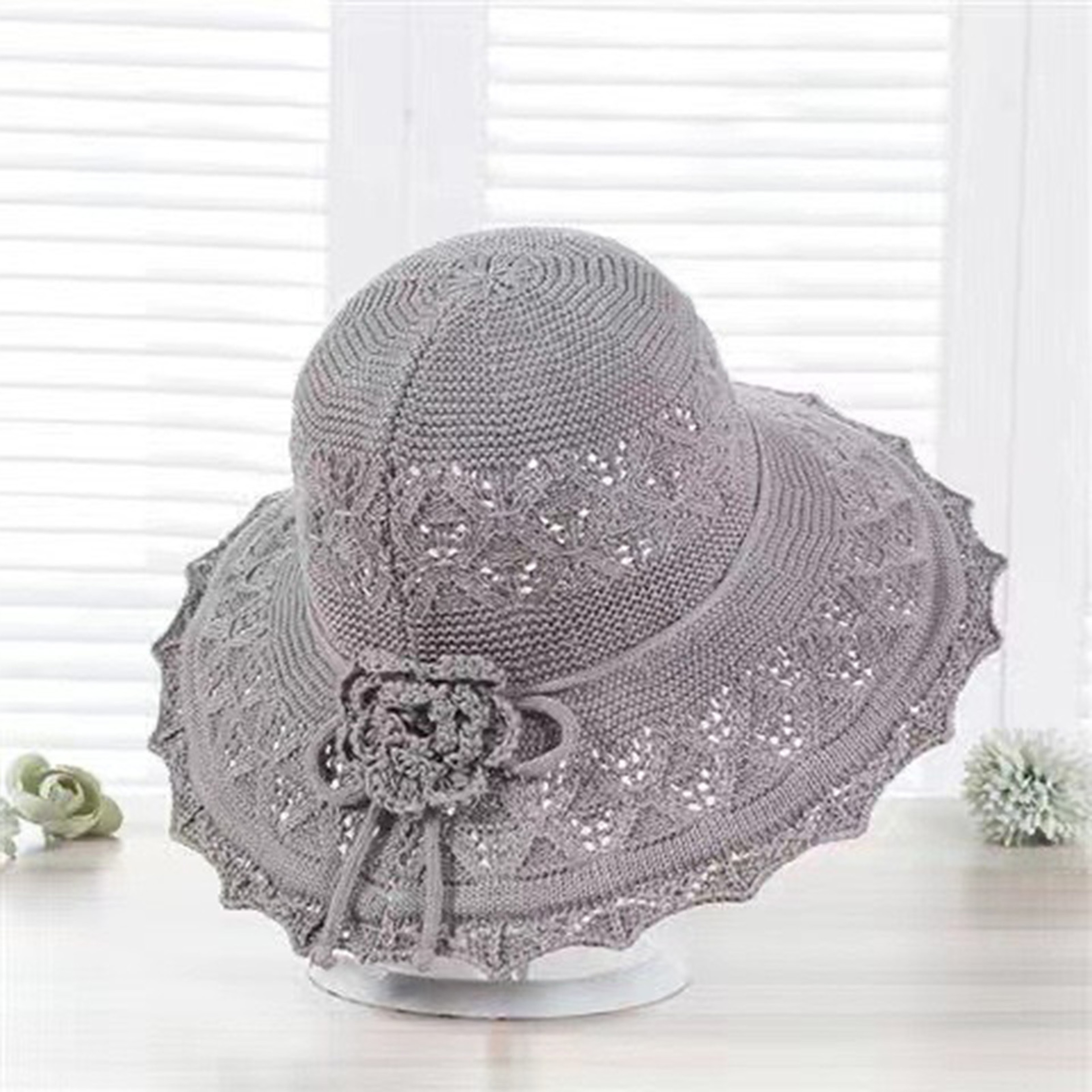 French Style Crochet Wide Brim Sun Hat 5