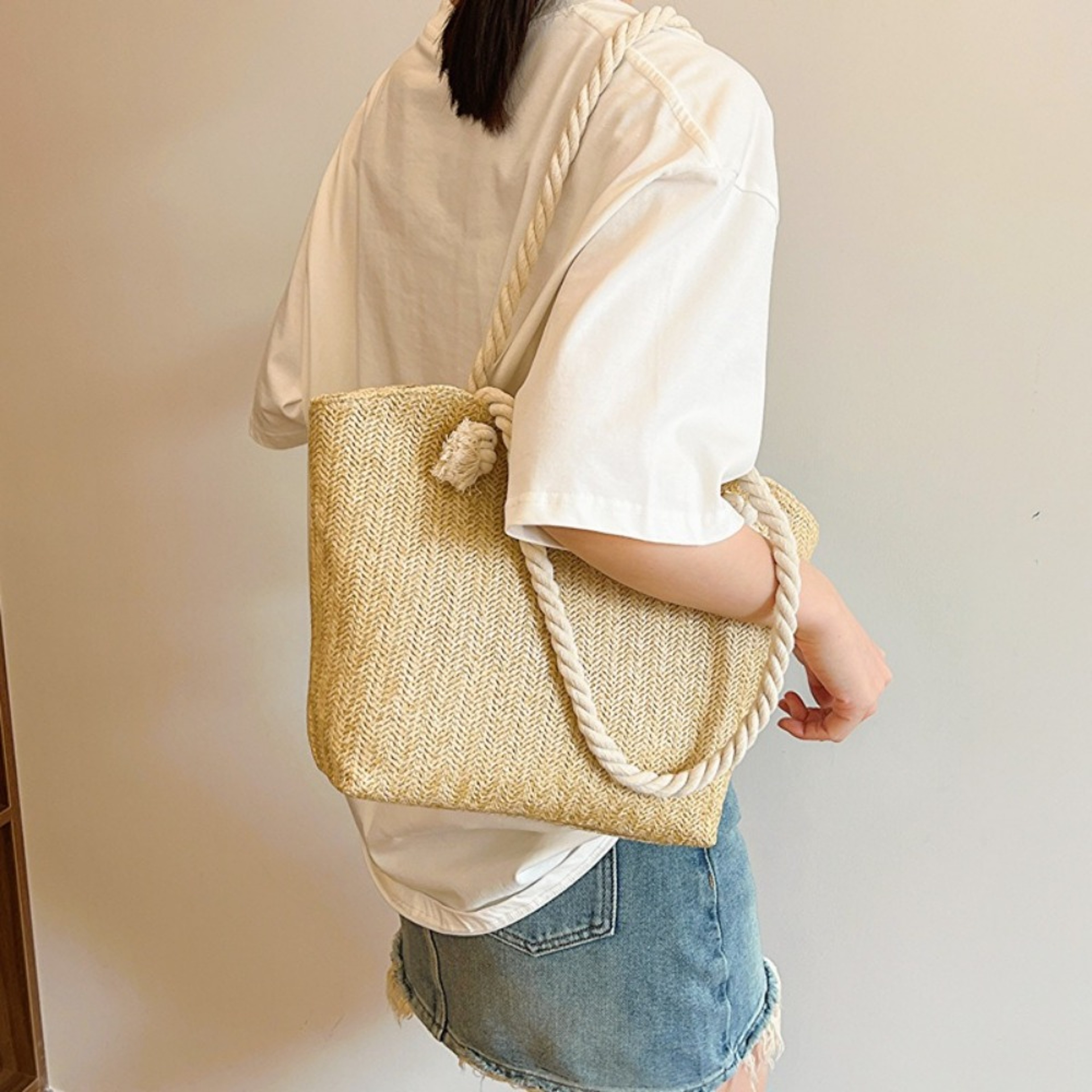 Raffia Boho Beach Tote Bag Large Capacity Travel Handbag – view 5