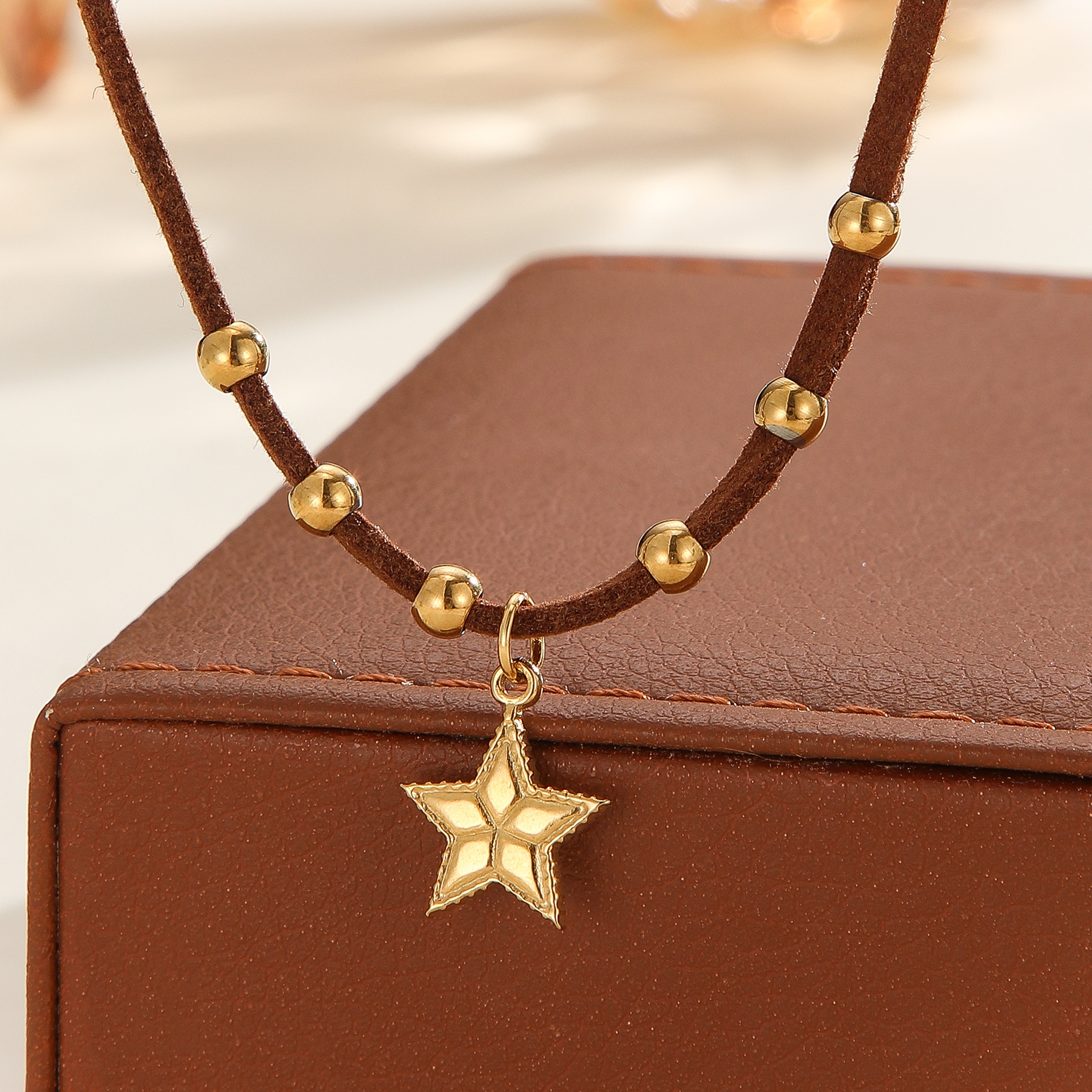Brown Suede Pentagram Necklace – view 8
