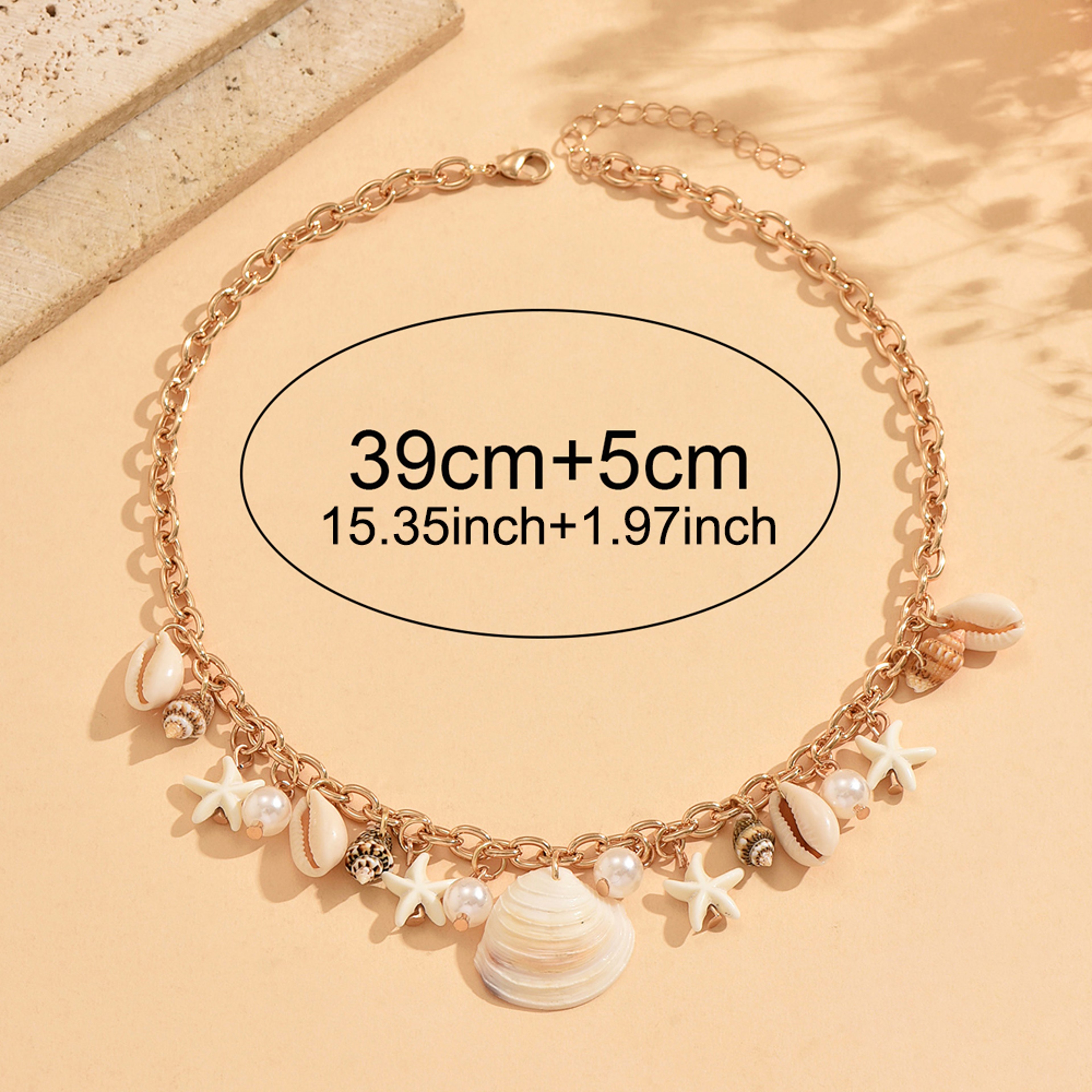 Gold Choker Necklace for Women Boho Beach Jewelry with Pearl Pendant – view 4