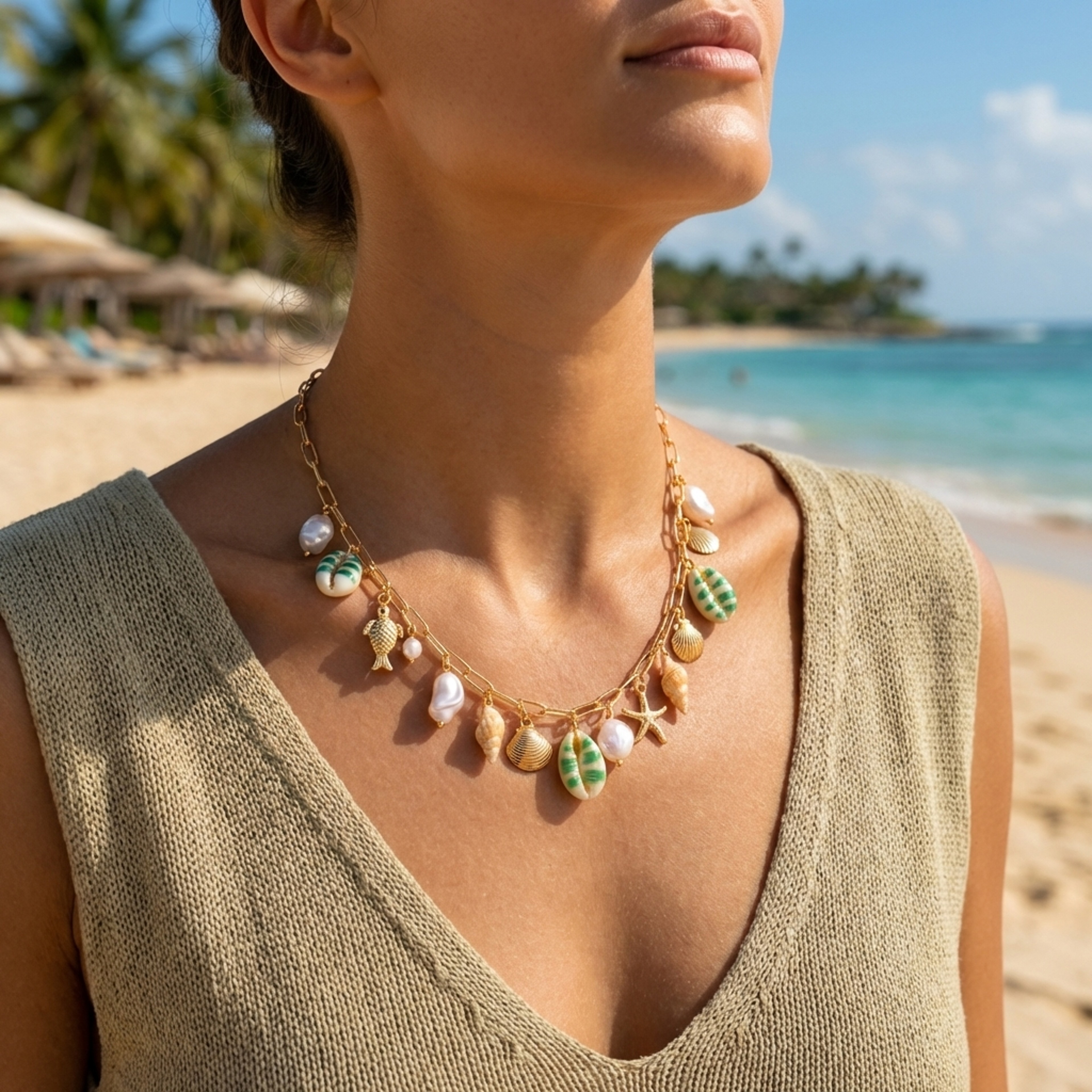 Ocean Breeze Painted Seashell Pendant Necklace for Women Bohemian Summer Jewelry – view 2