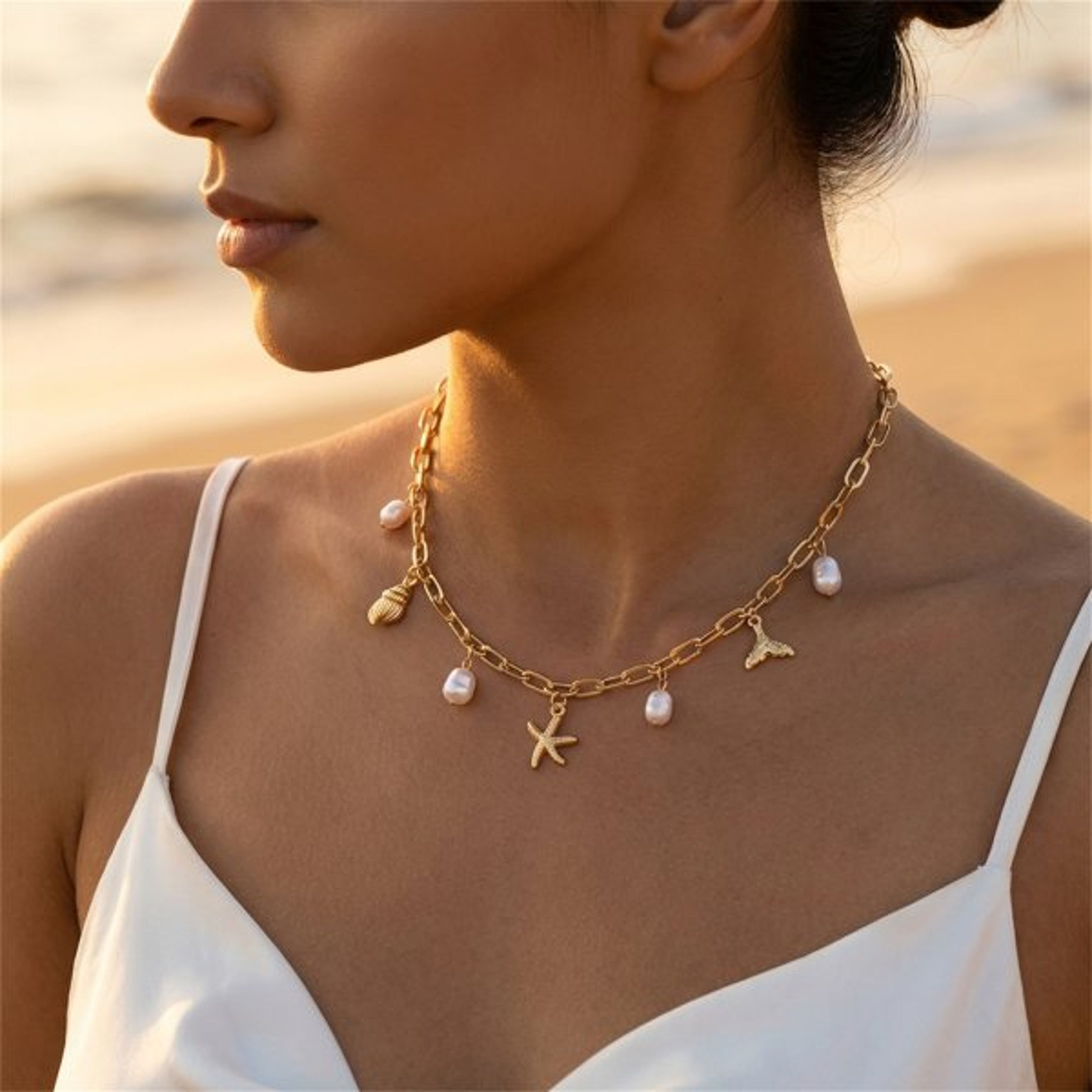 Boho Starfish Shell Pearl Tassel Conch Pendant Choker Necklace – view 17