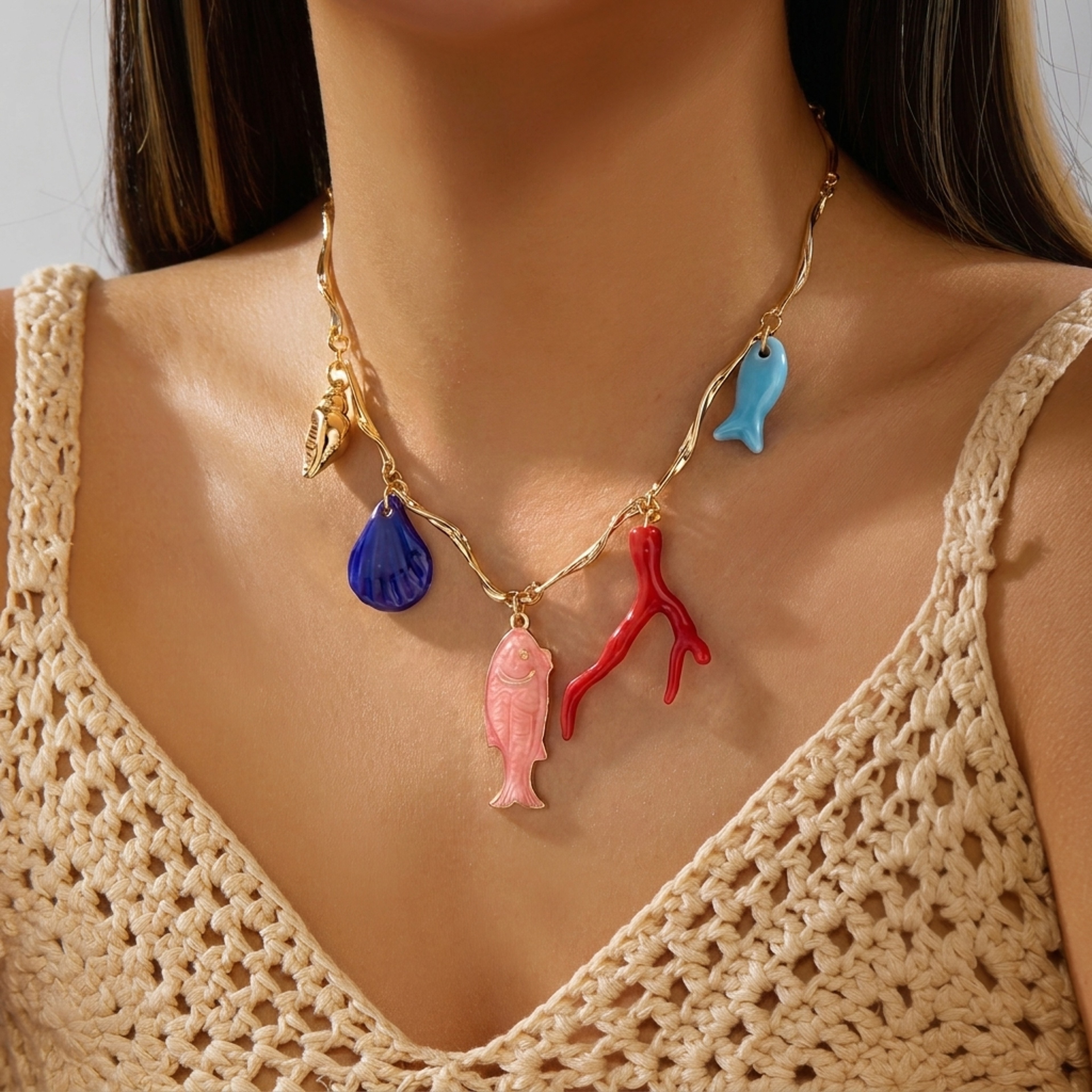 Ceramic Fish Boho Beach Necklace – view 1
