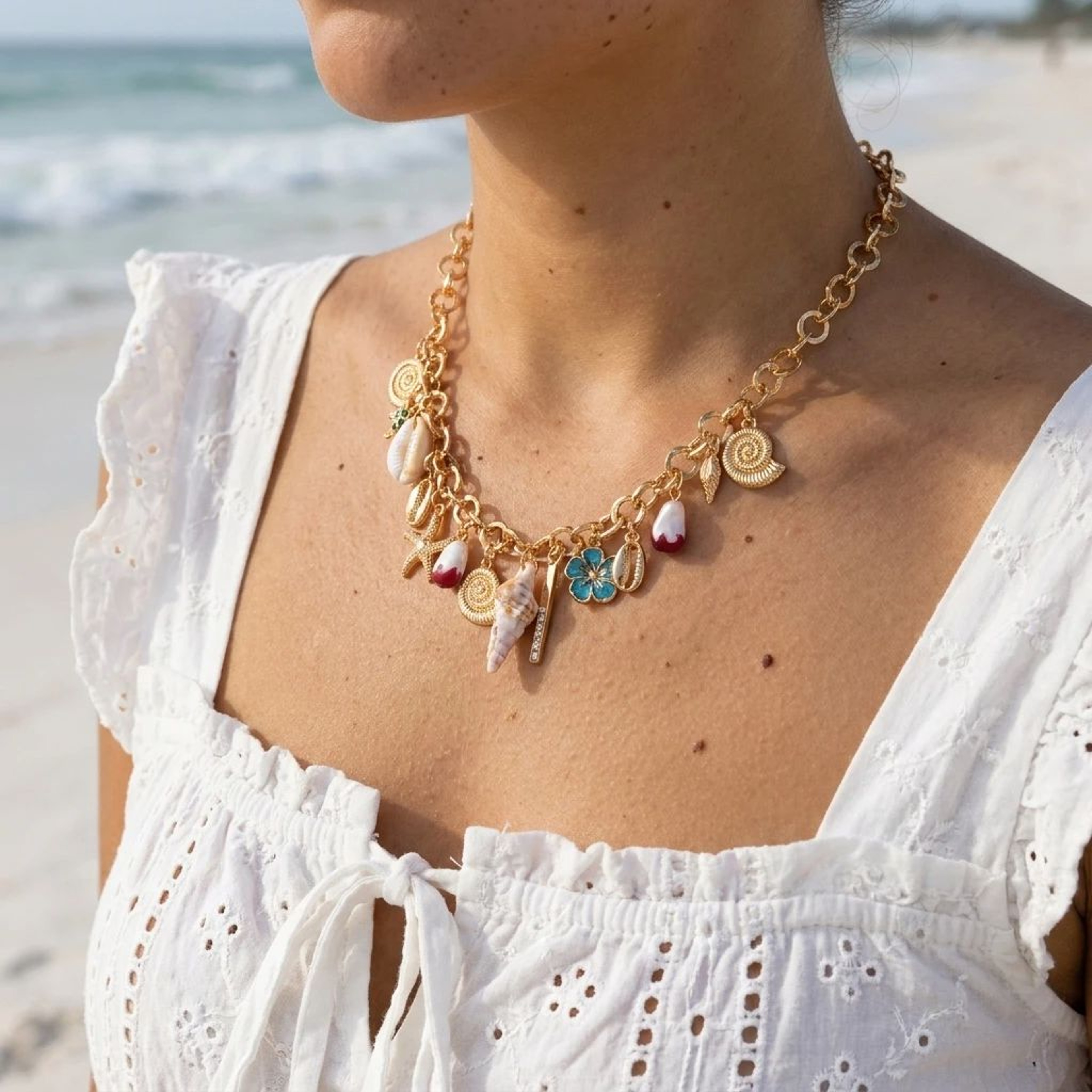 Bohemian Starfish Pendant Necklace with Thick Chain – view 1