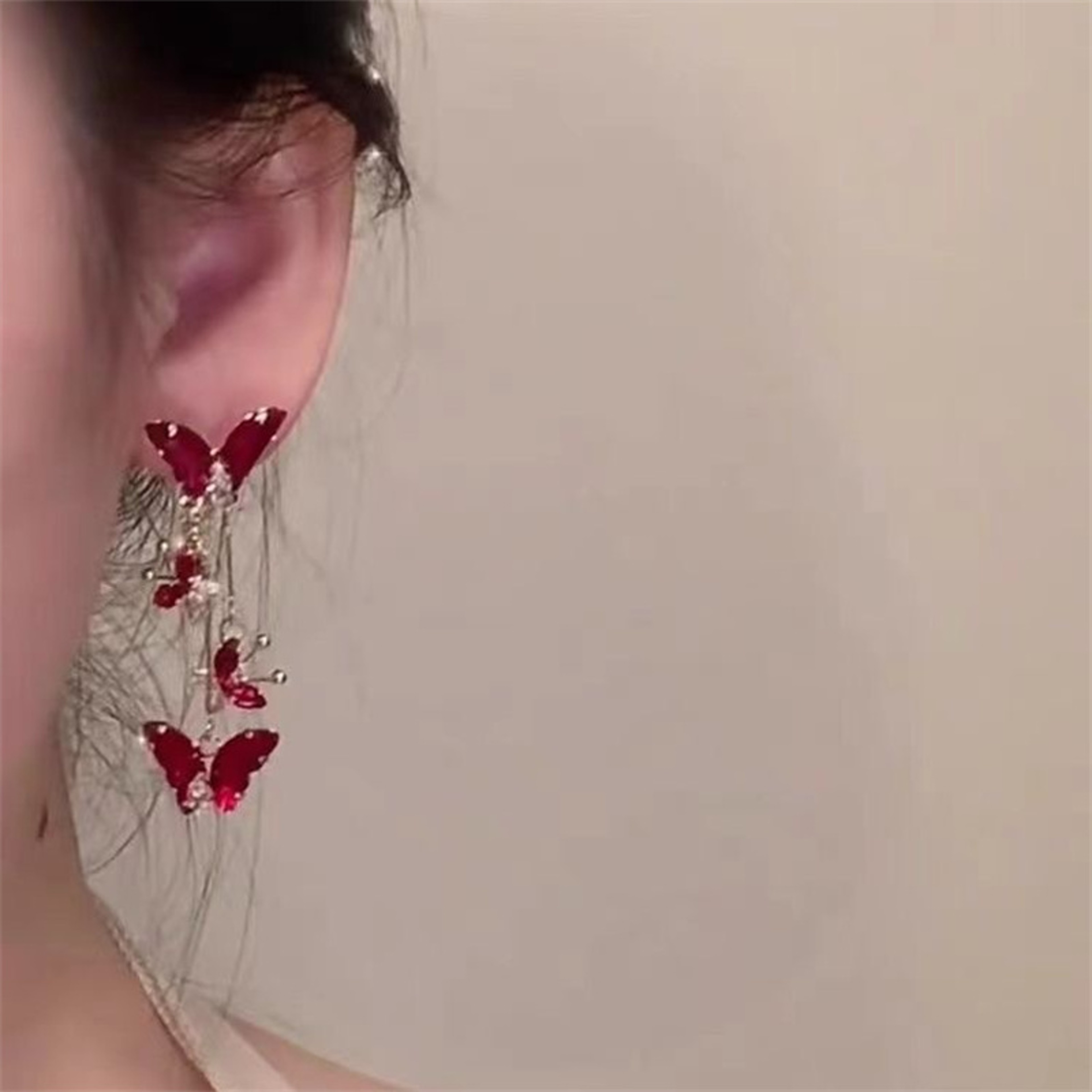 Red Zircon Butterfly Drop Earrings For Women 2