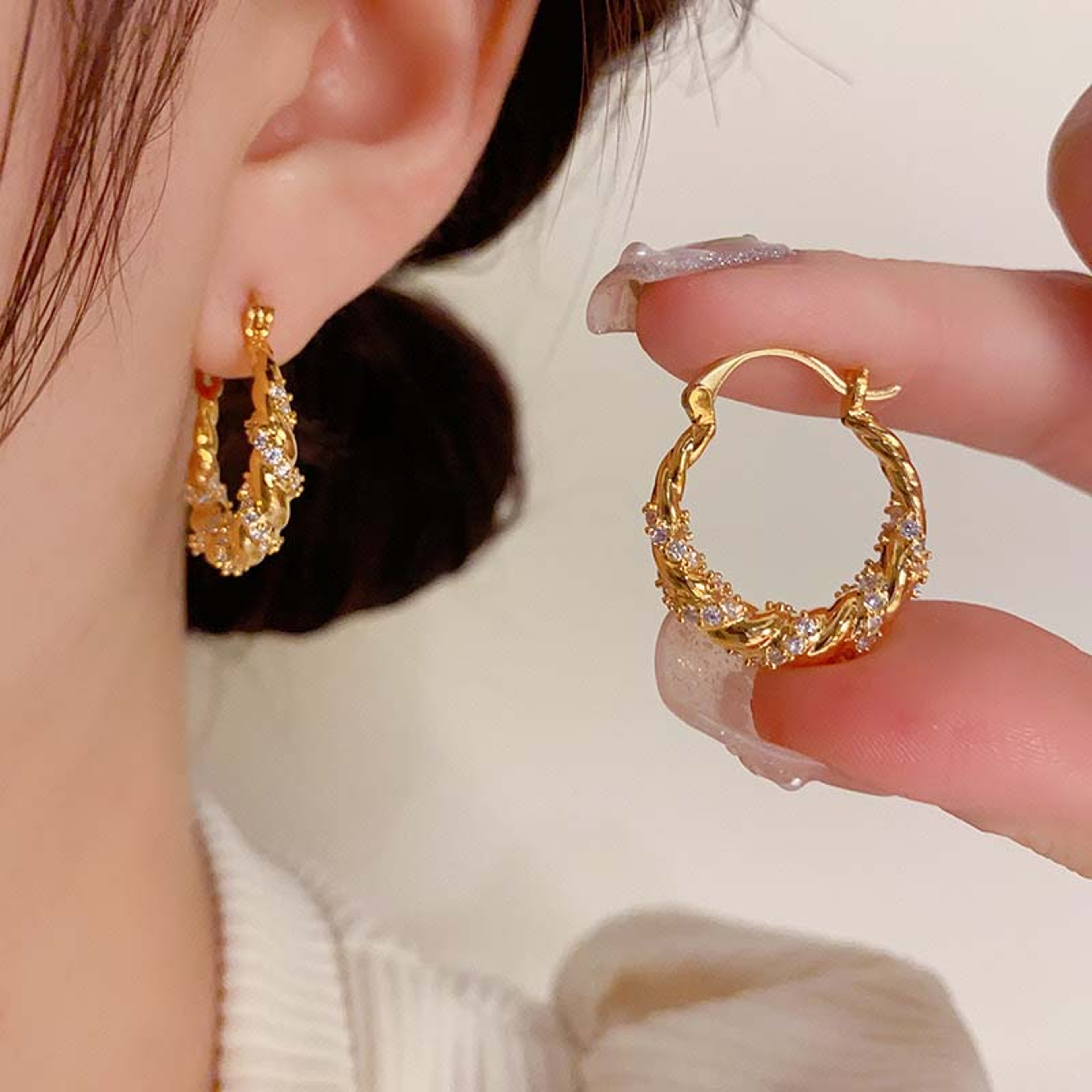 Gold Zircon Hoop Earrings – view 2