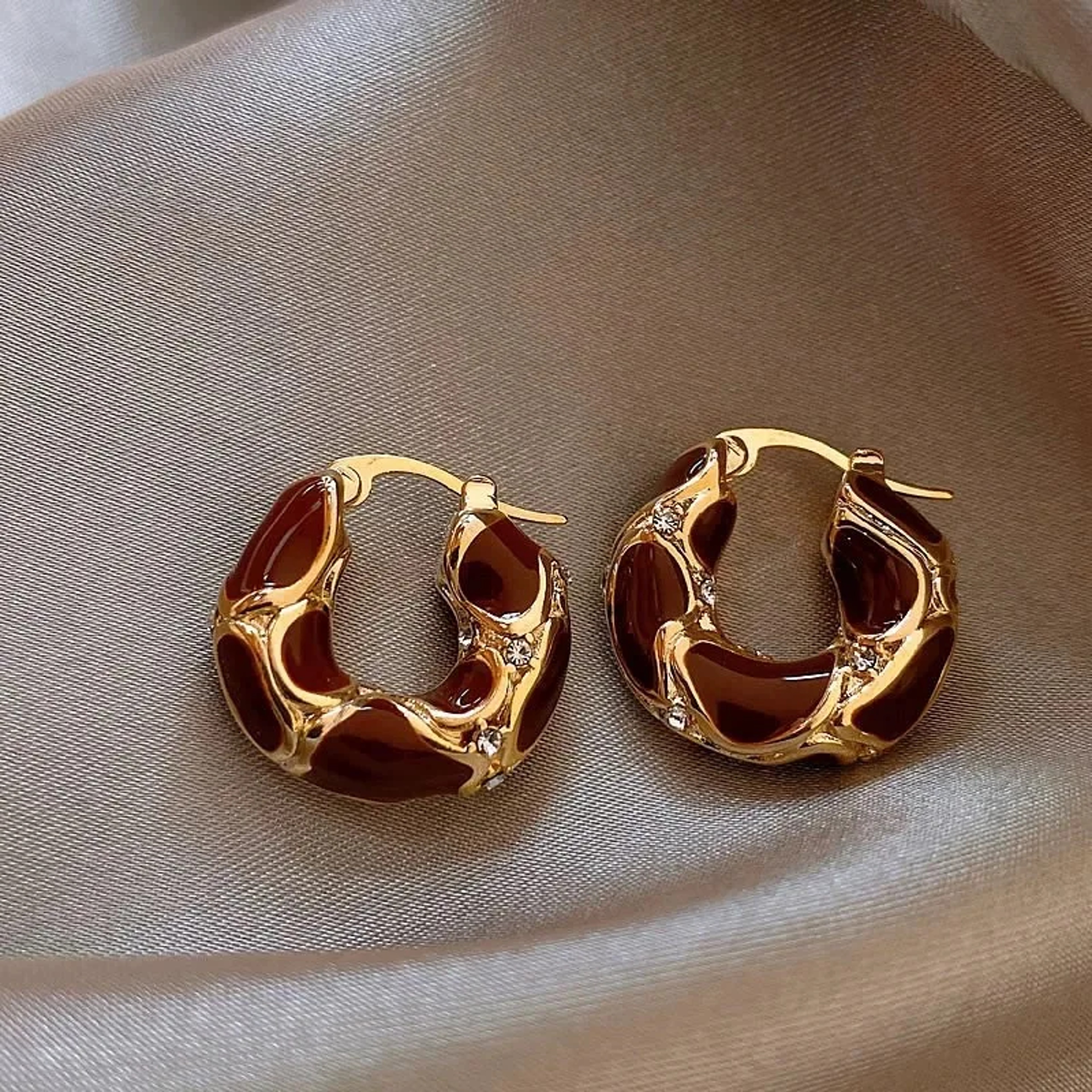 Gold Plated Enamel Small Hoop Earrings 0