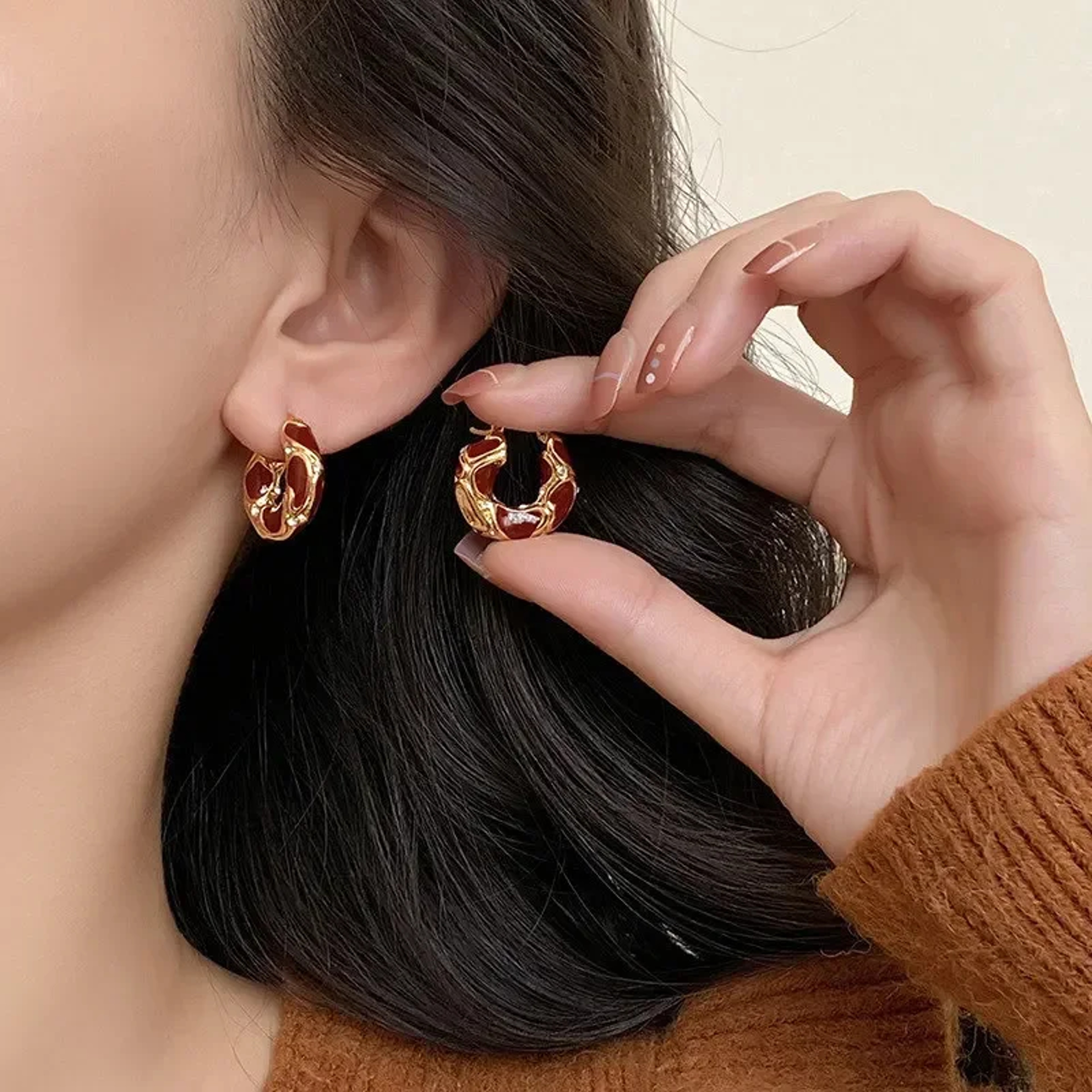 Gold Plated Enamel Small Hoop Earrings 1