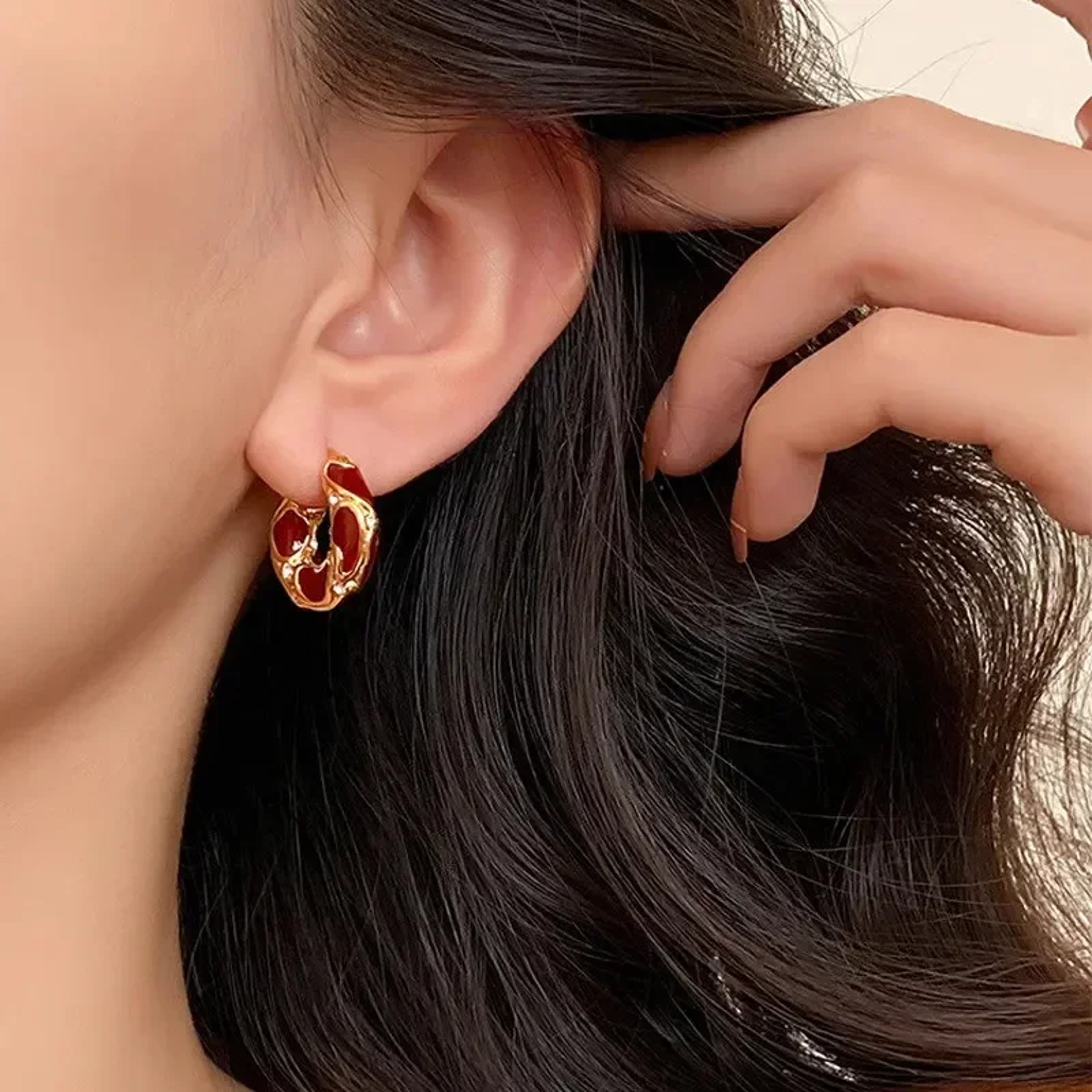 Gold Plated Enamel Small Hoop Earrings 2