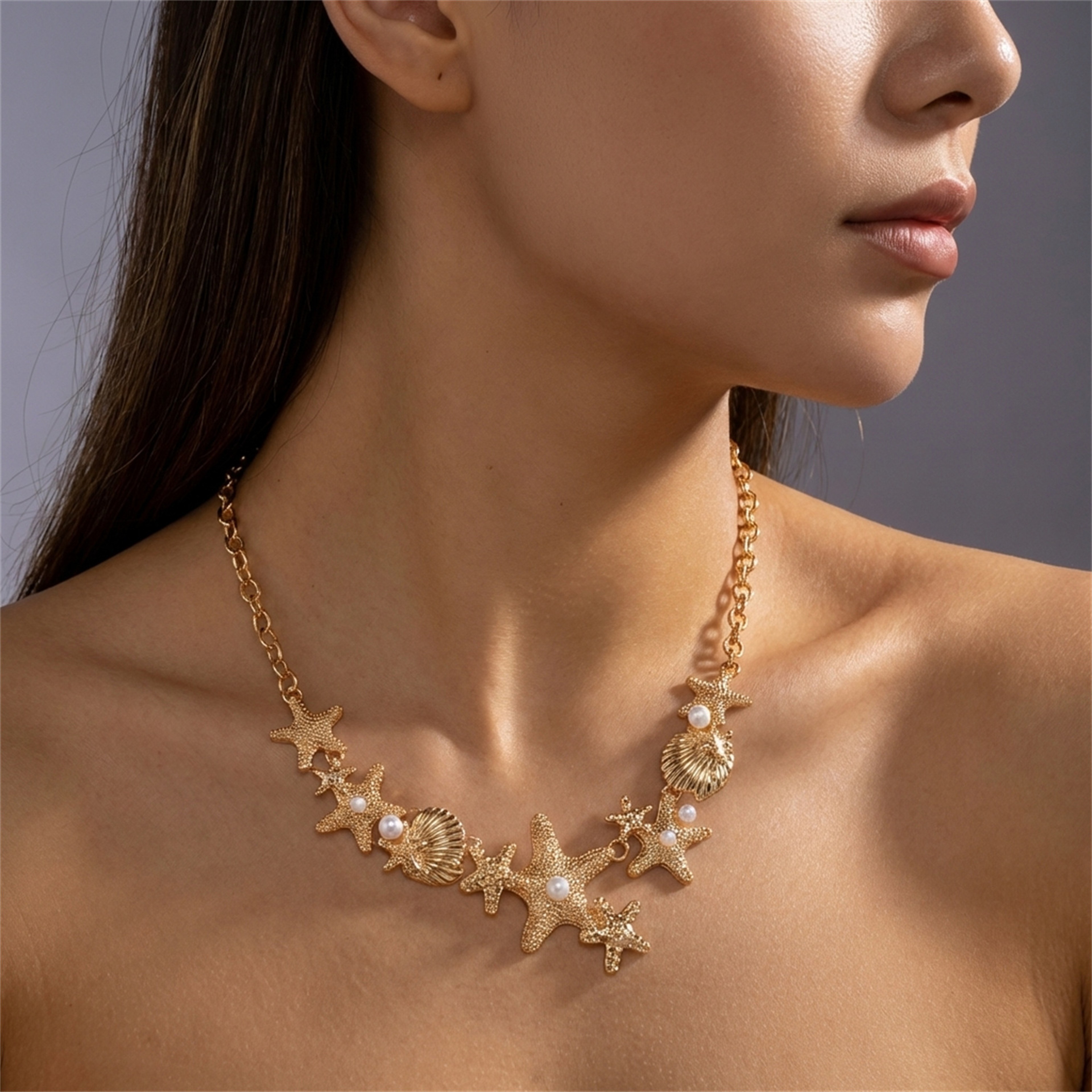 Starfish Shell Imitation Pearl Necklace for Beach Vacation and Daily Wear – view 3