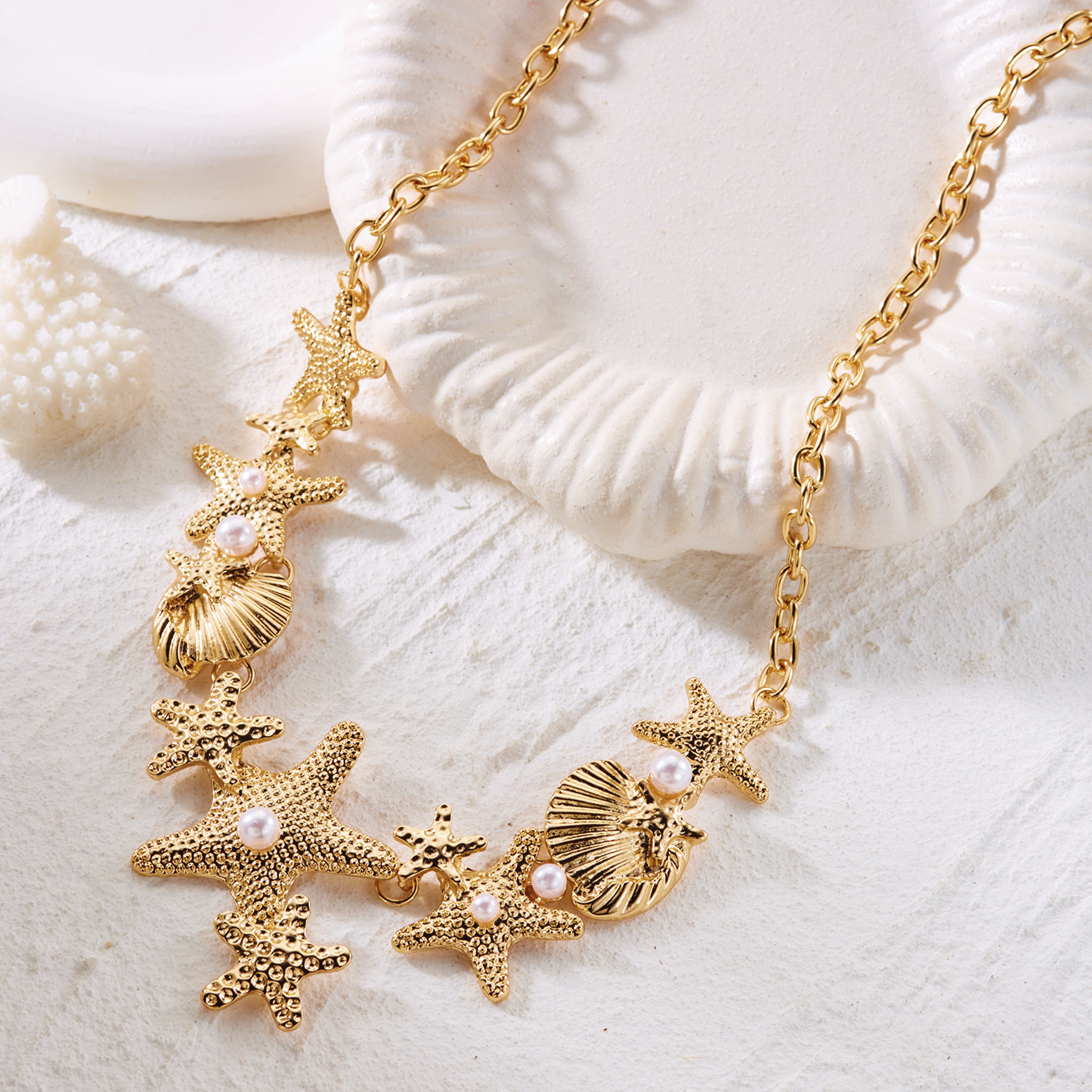 Starfish Shell Imitation Pearl Necklace for Beach Vacation and Daily Wear – view 5