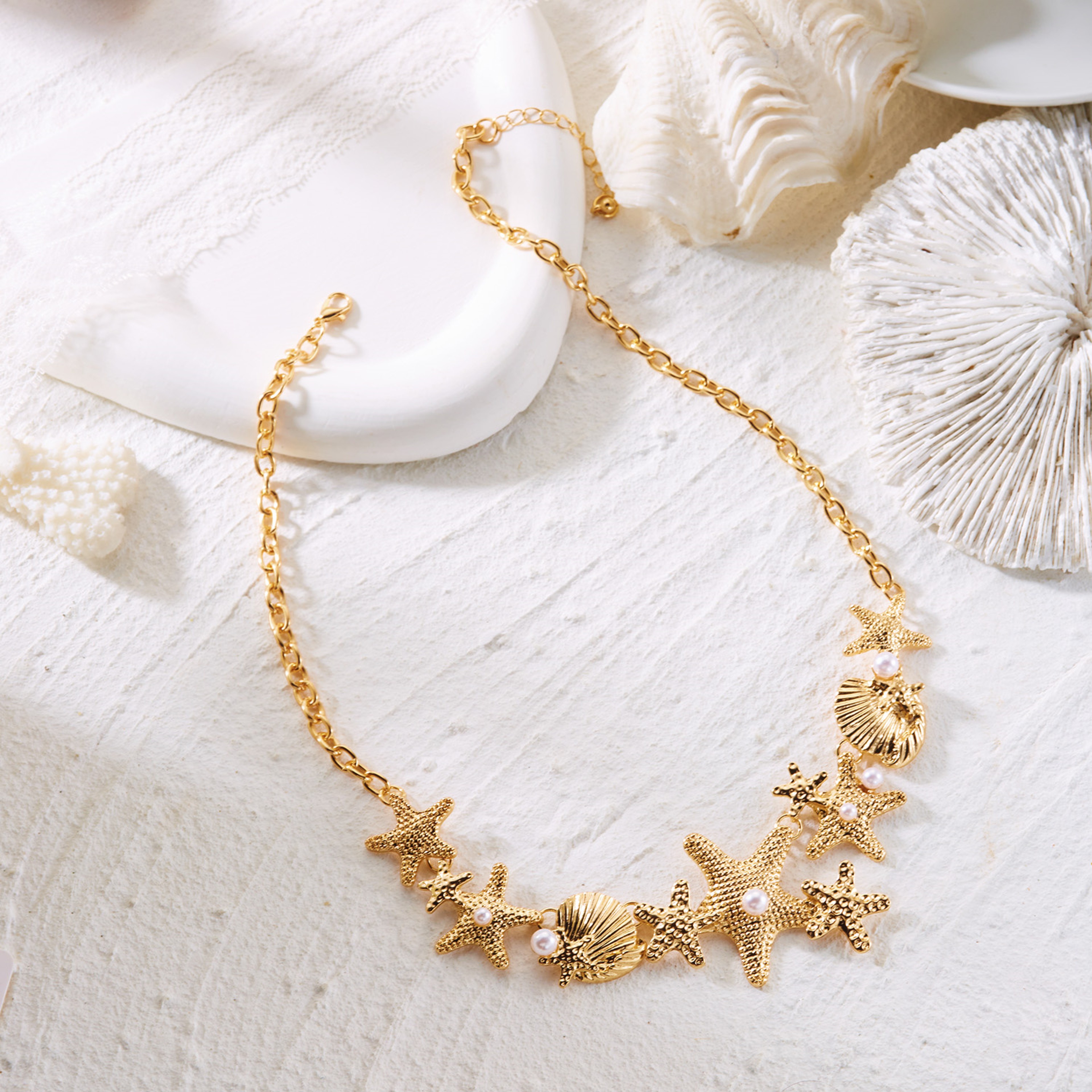 Starfish Shell Imitation Pearl Necklace for Beach Vacation and Daily Wear – view 7
