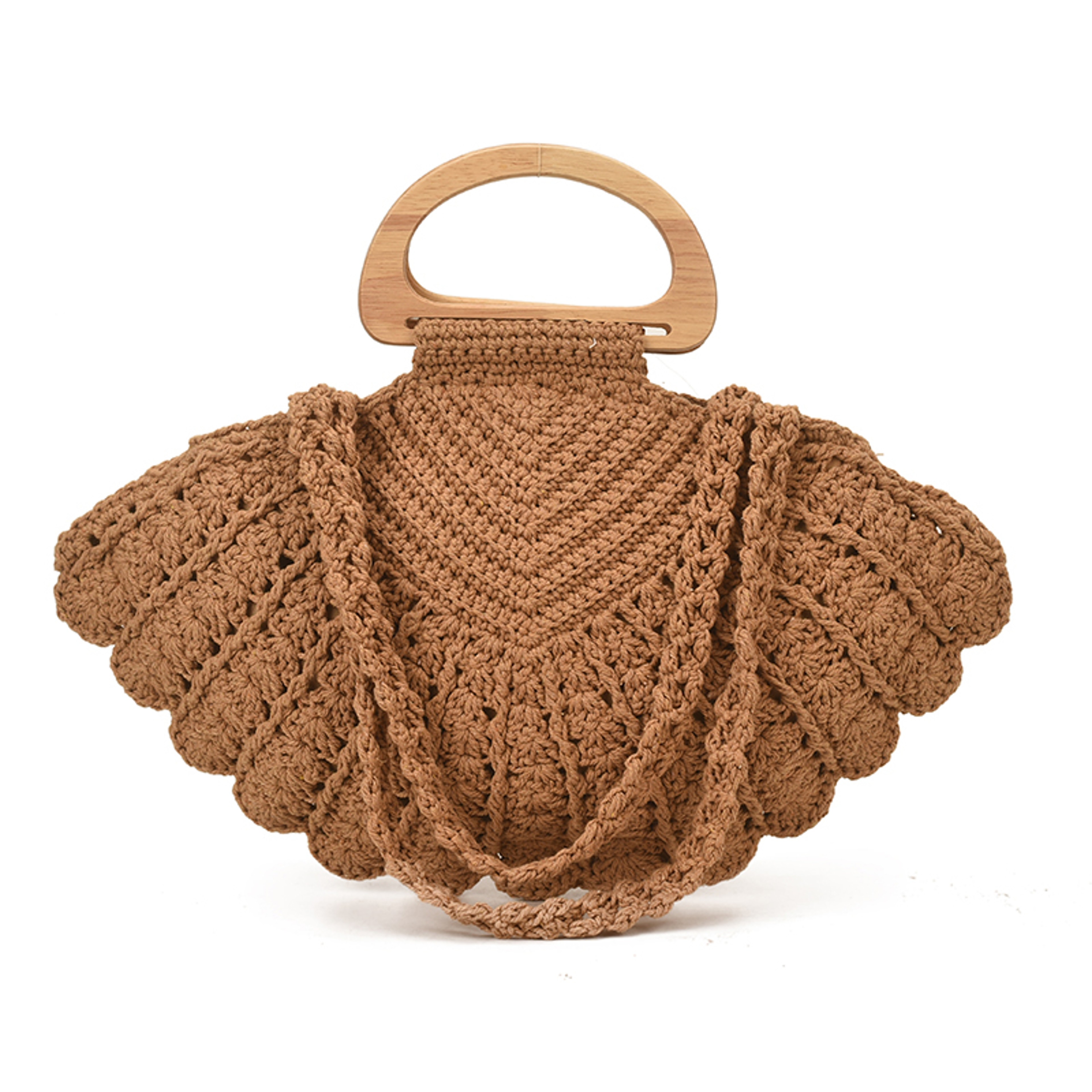 Retro Crochet Woven Bag With Wooden Handle 2