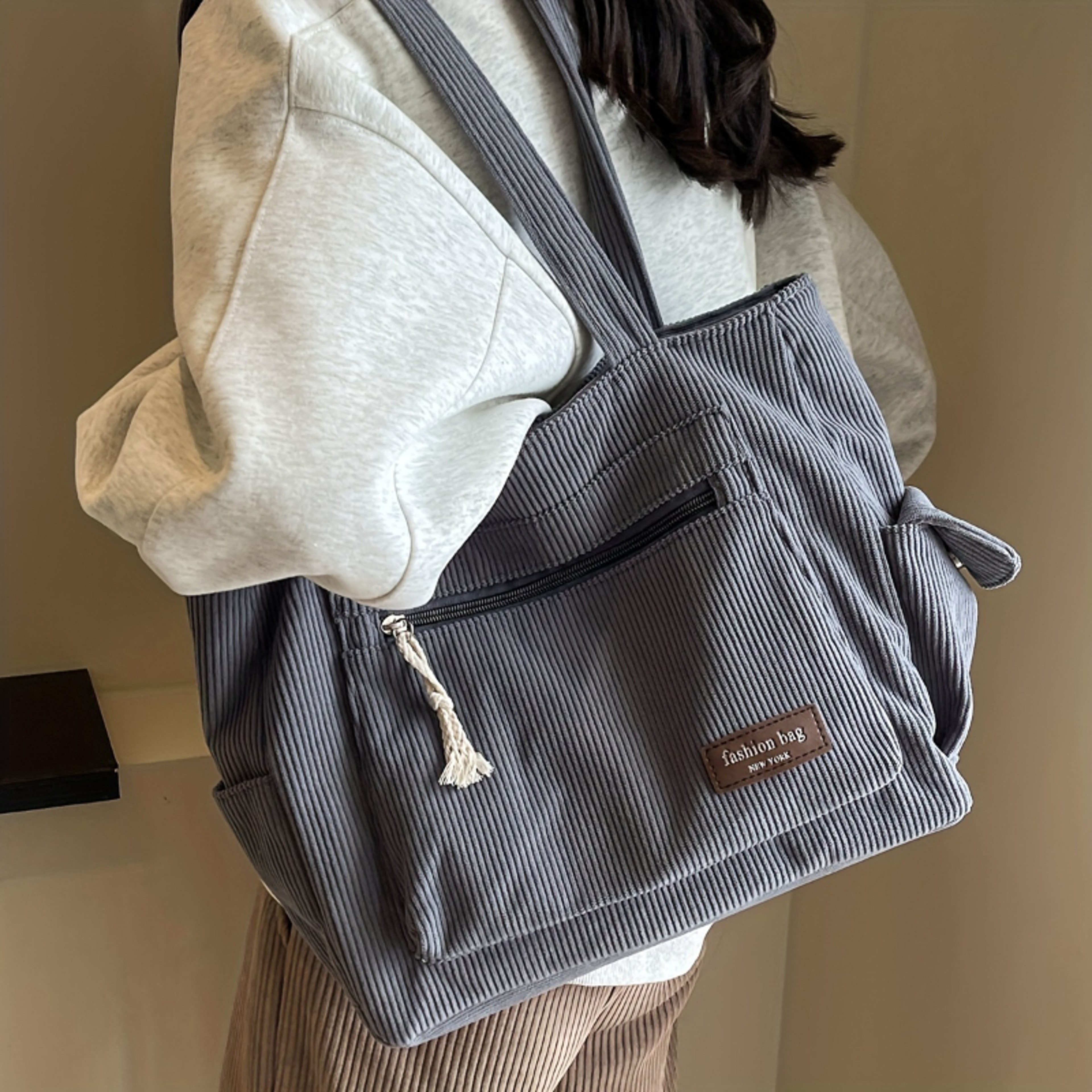 Classic Corduroy Tote Bag with Multi Pockets – view 1