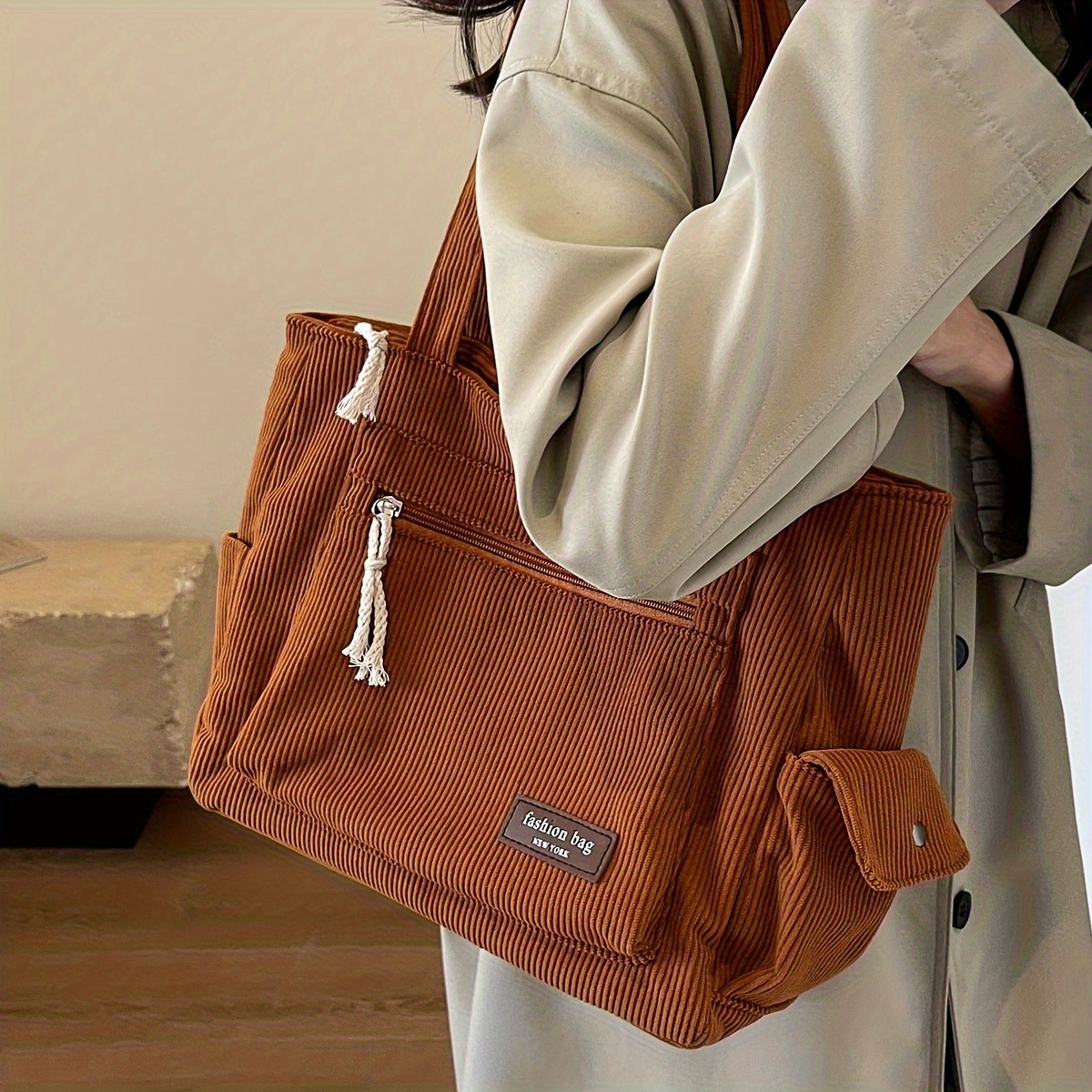 Classic Corduroy Tote Bag with Multi Pockets – view 10