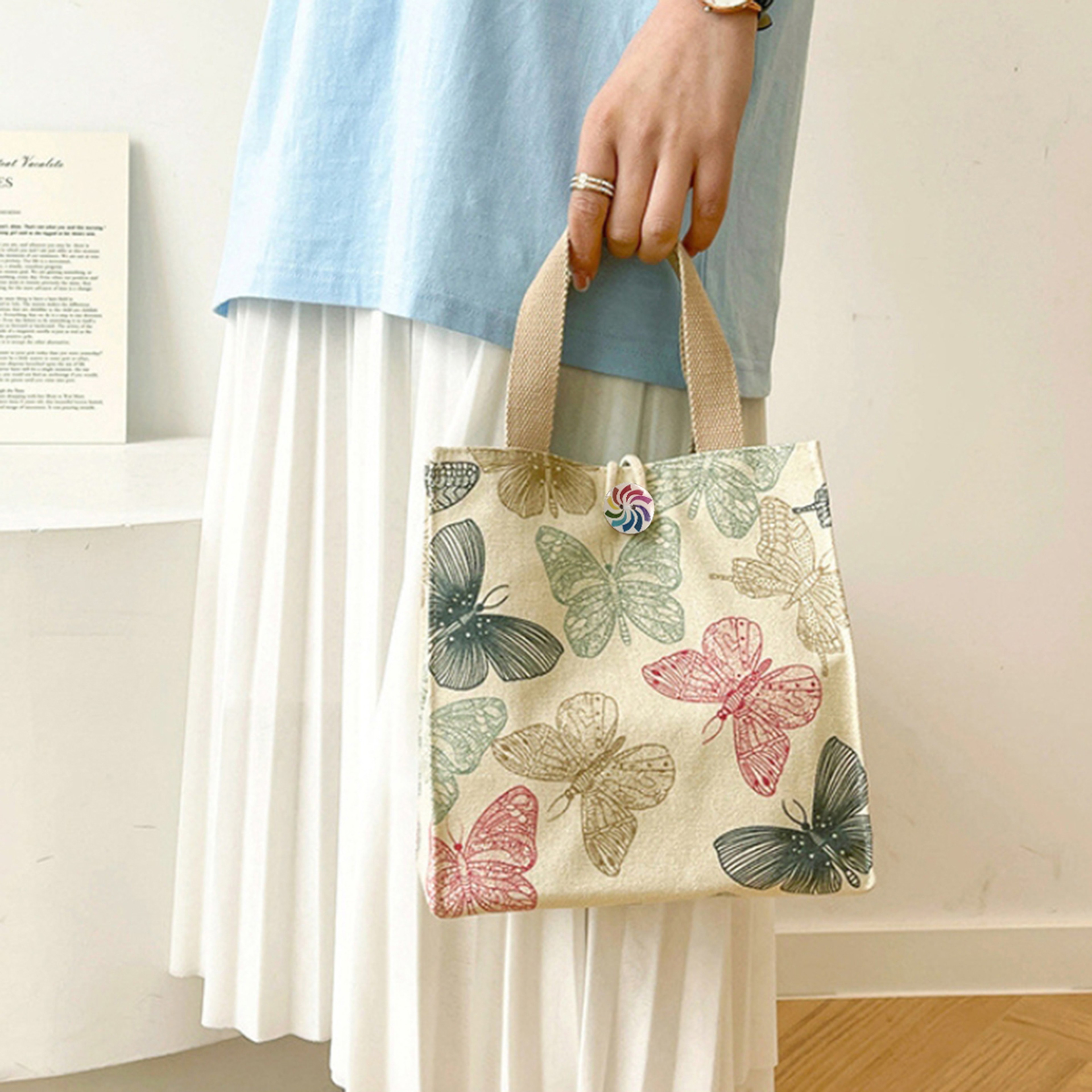 Aesthetic Butterfly Print Canvas Lunch Bag 2