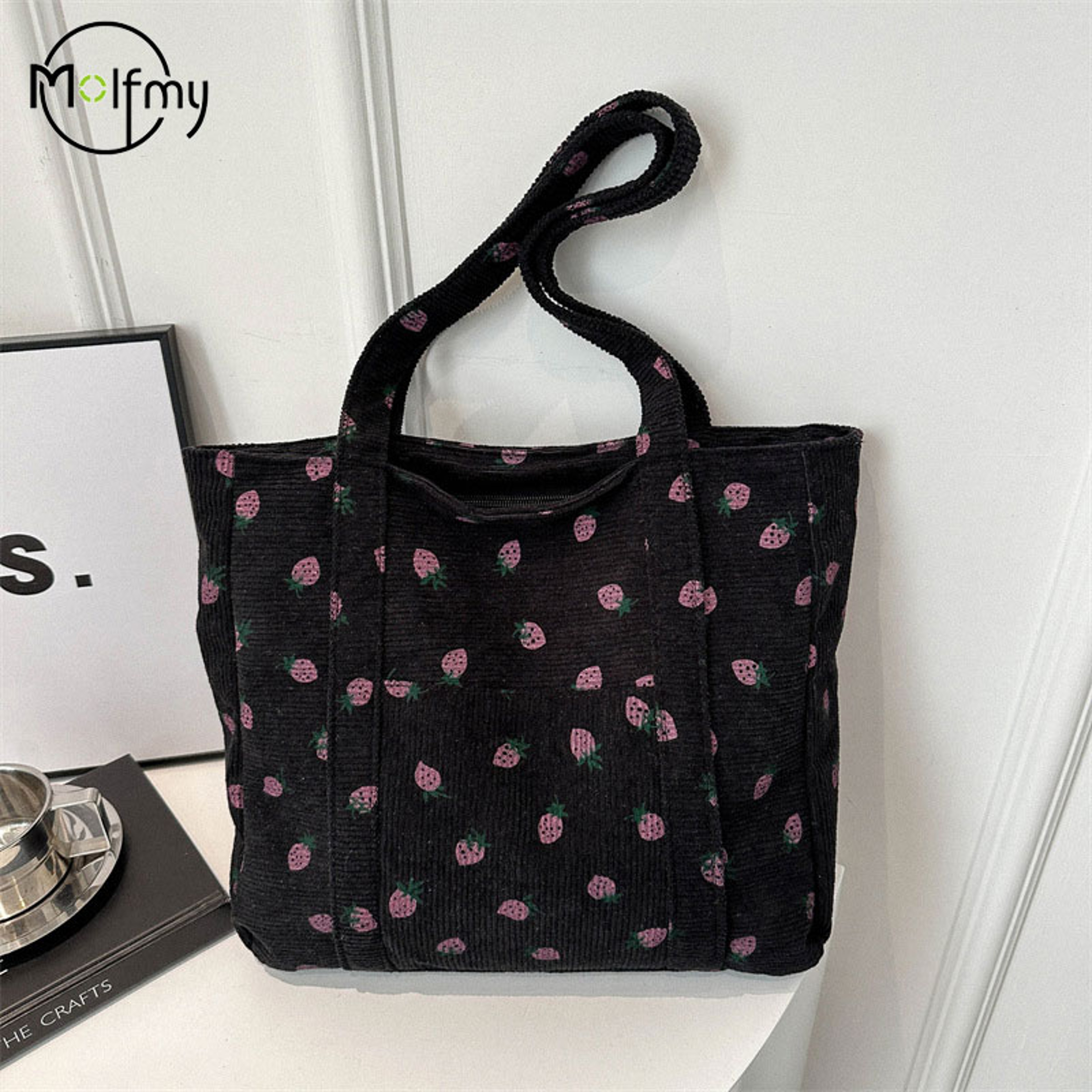 Sweet Strawberry Corduroy Large Capacity Commuter Tote Bag – view 2