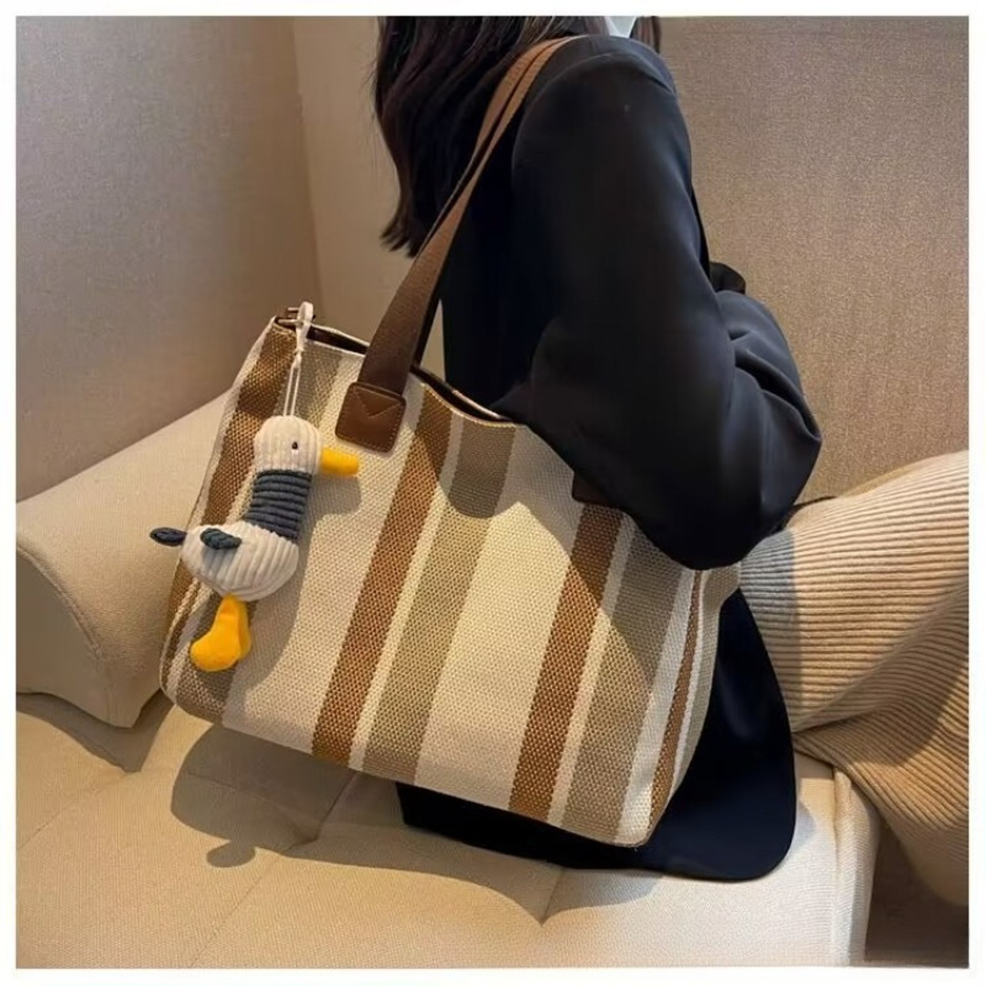 Striped Crossbody Tote Bag 0