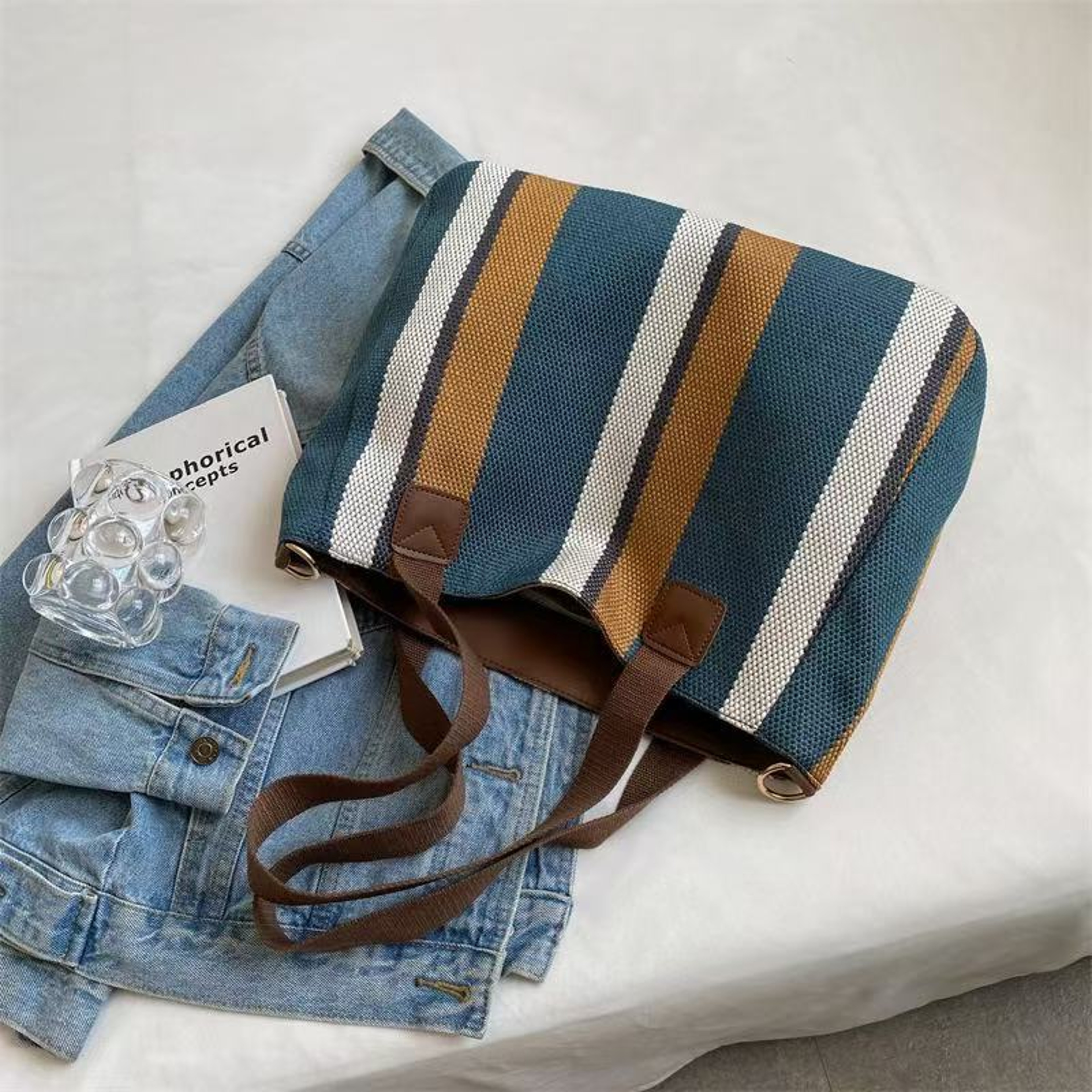 Striped Crossbody Tote Bag 6
