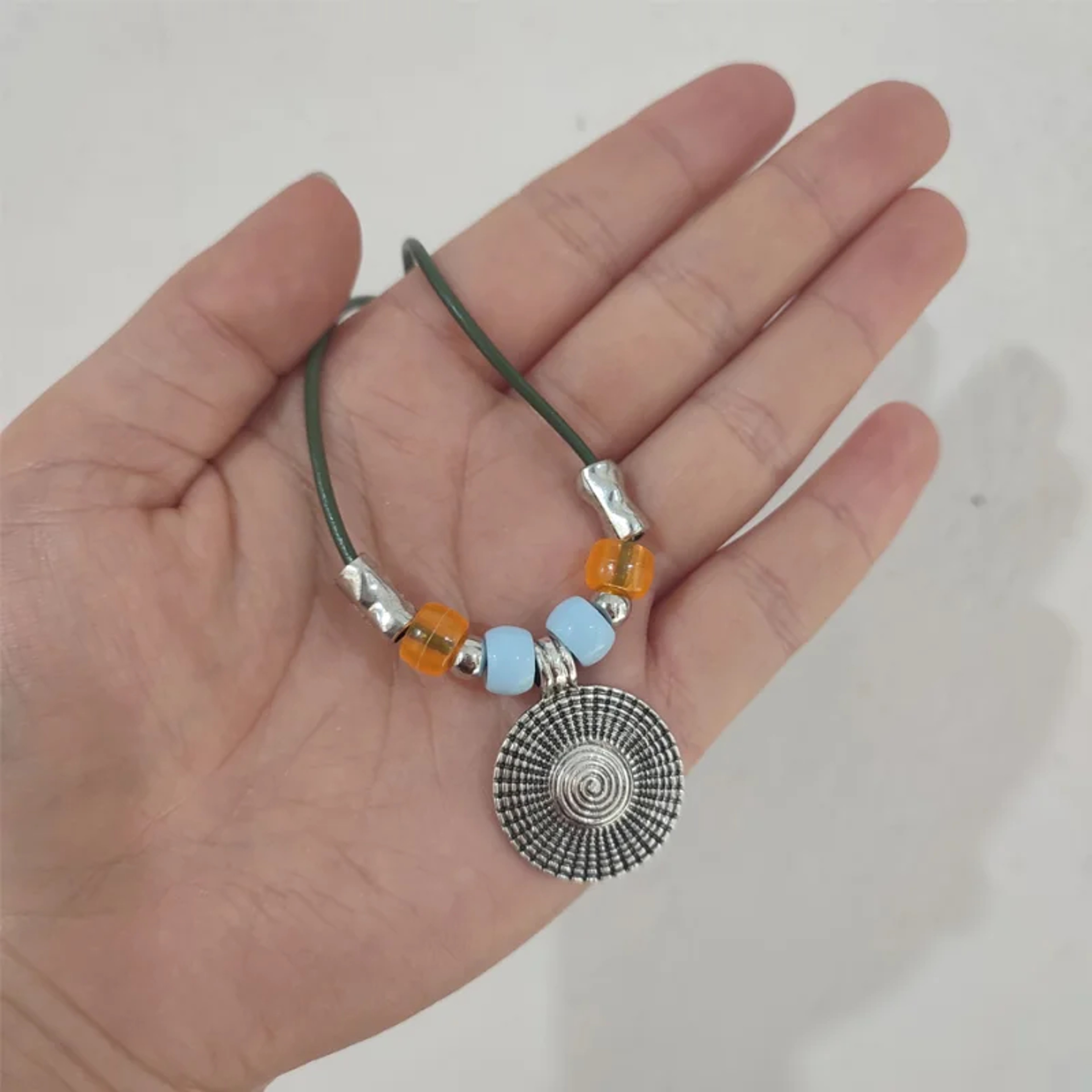 Bohemian Turquoise Leather Pendant Necklace – view 3