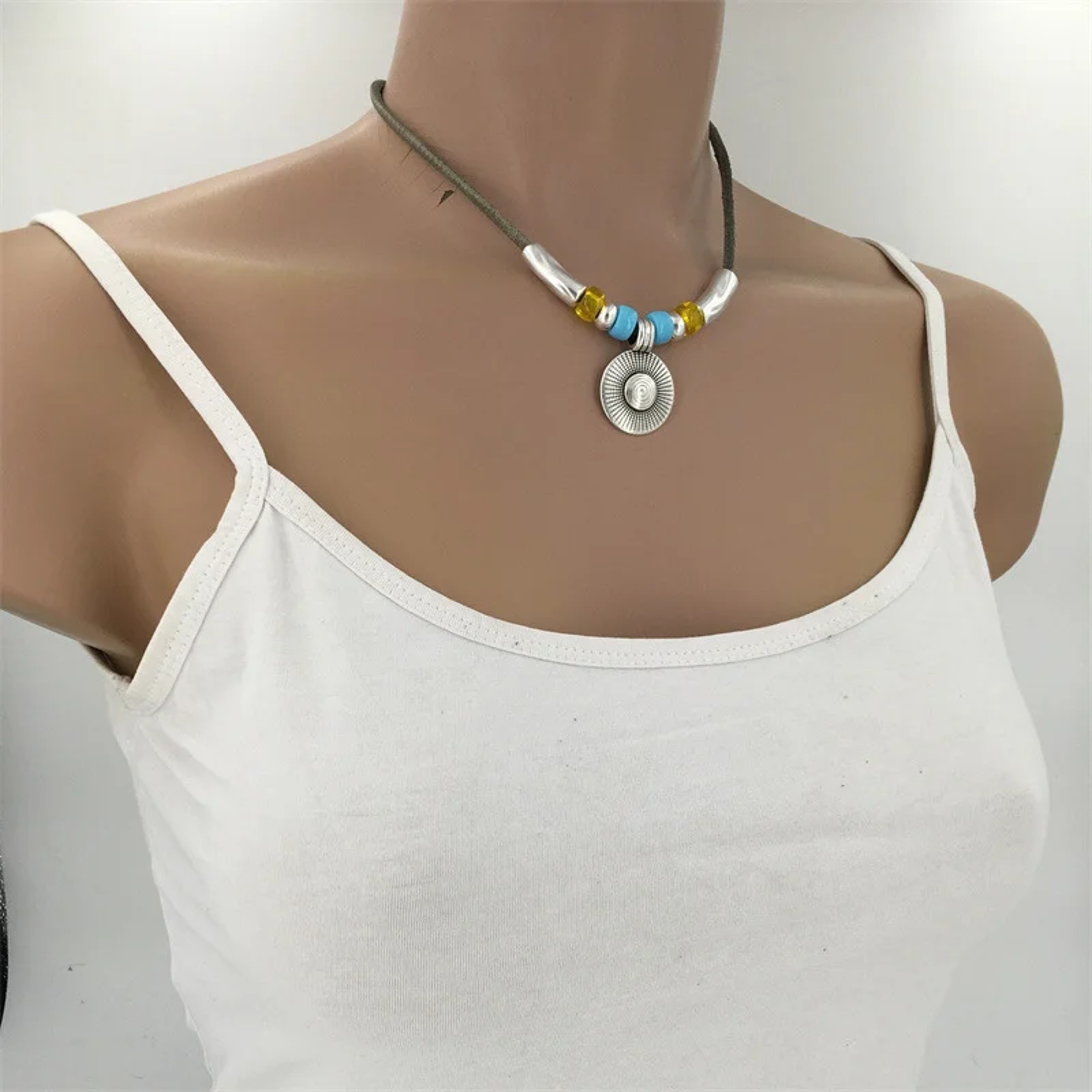Bohemian Turquoise Leather Pendant Necklace – view 5