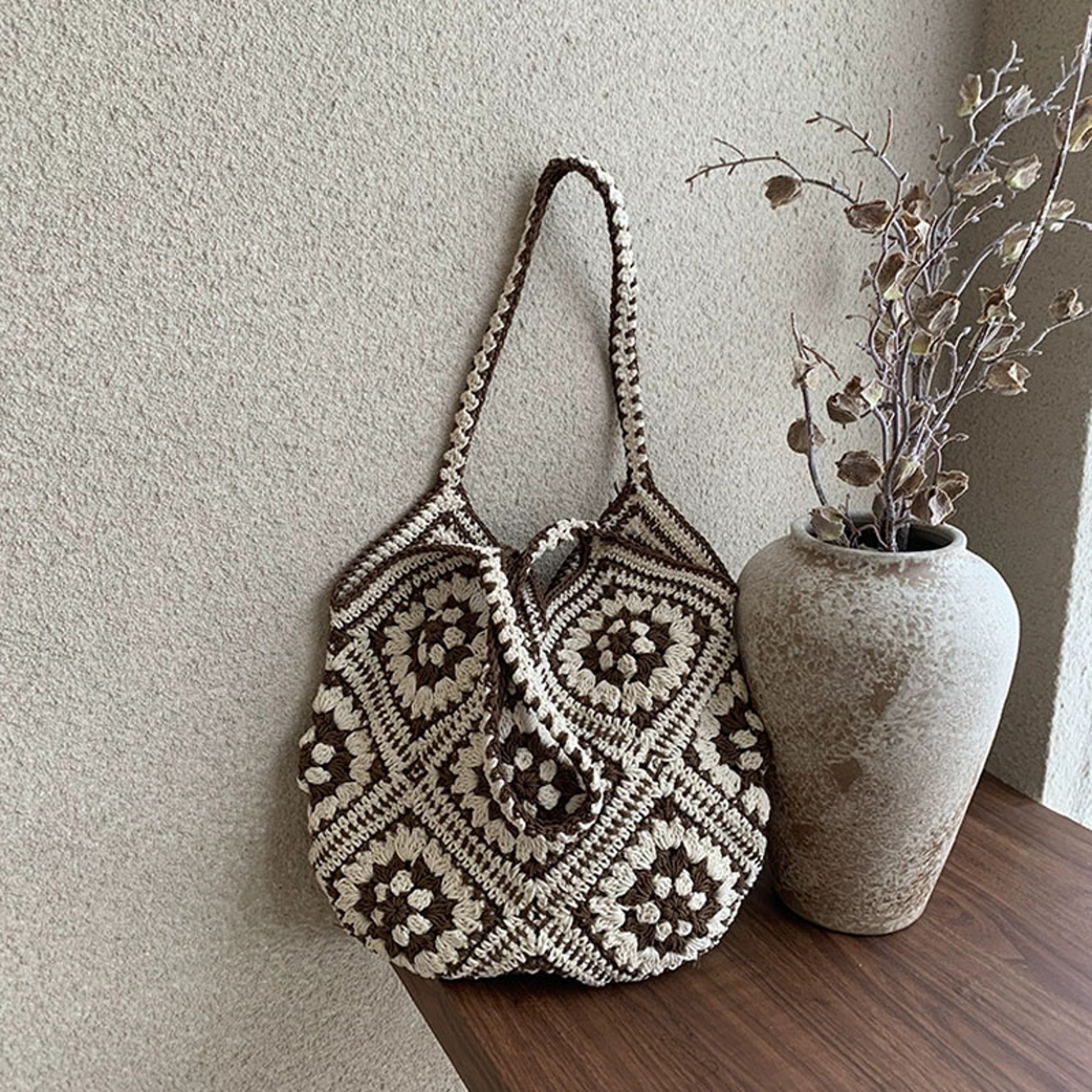 Artisanal handmade crochet shoulder bag, Chic cotton yarn woven handbag for Women – view 6