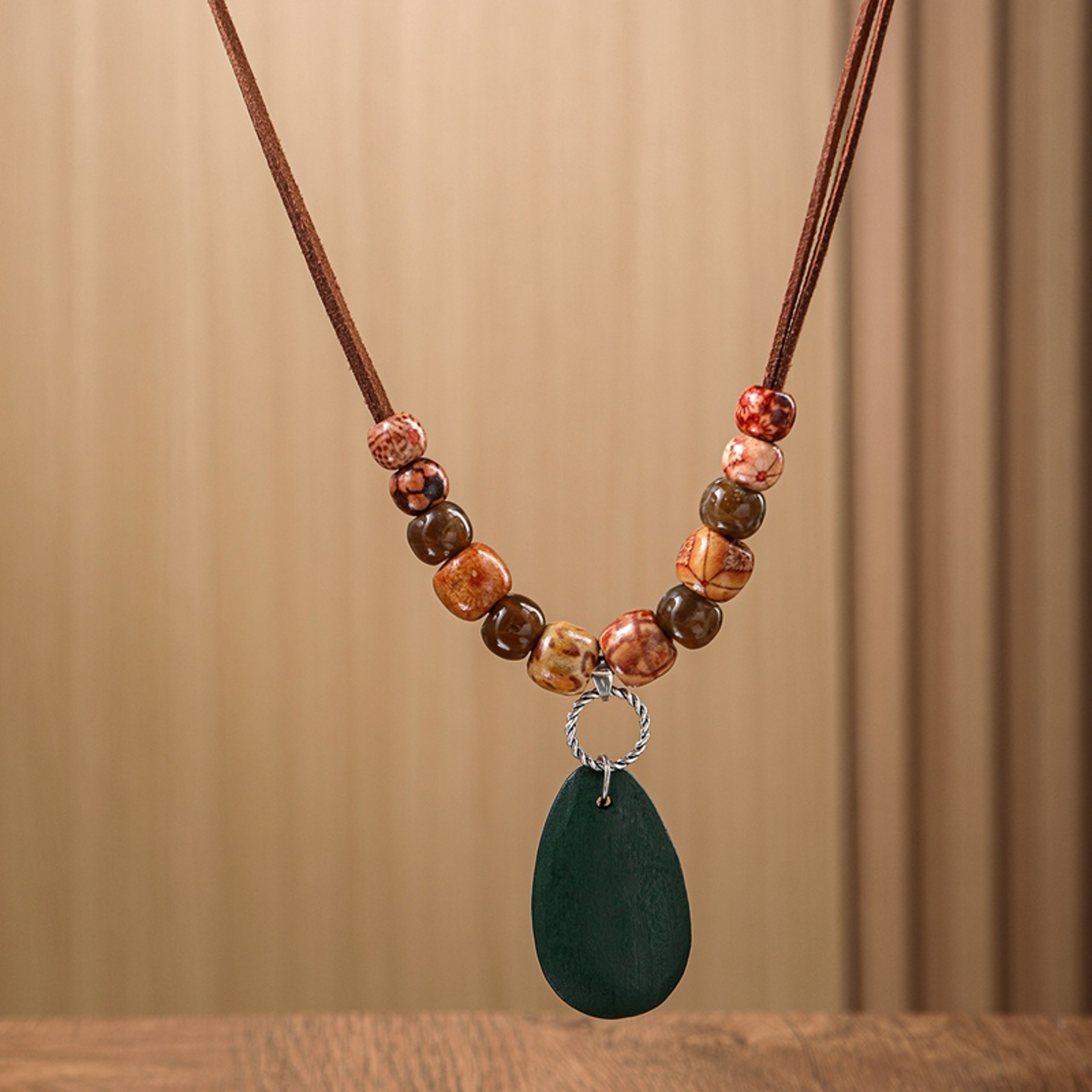 Handmade Wooden Beaded Necklace With Ethnic Totem Pendant 2