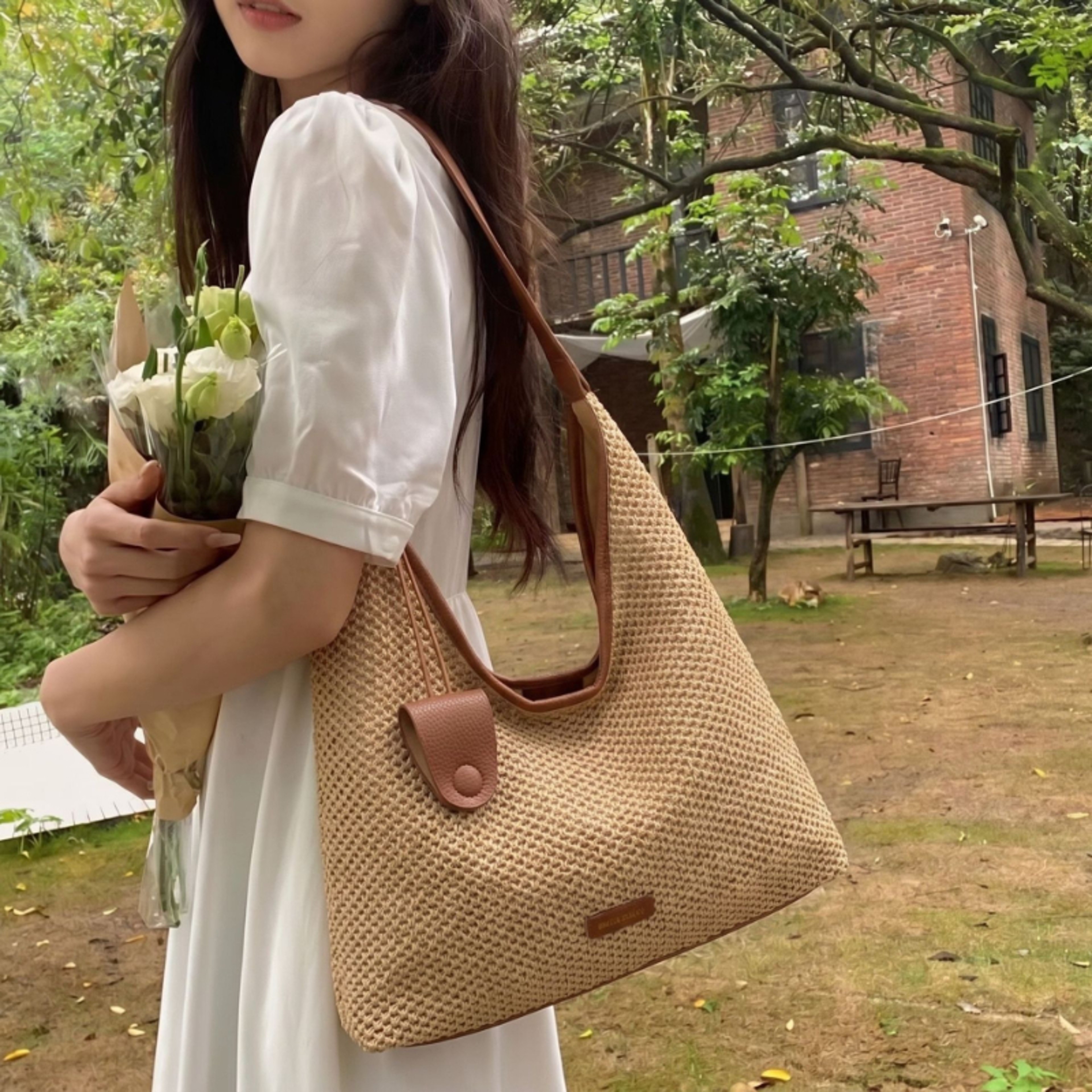 Handmade Woven Tote Bag for Women Casual Straw Shoulder Purse – view 2