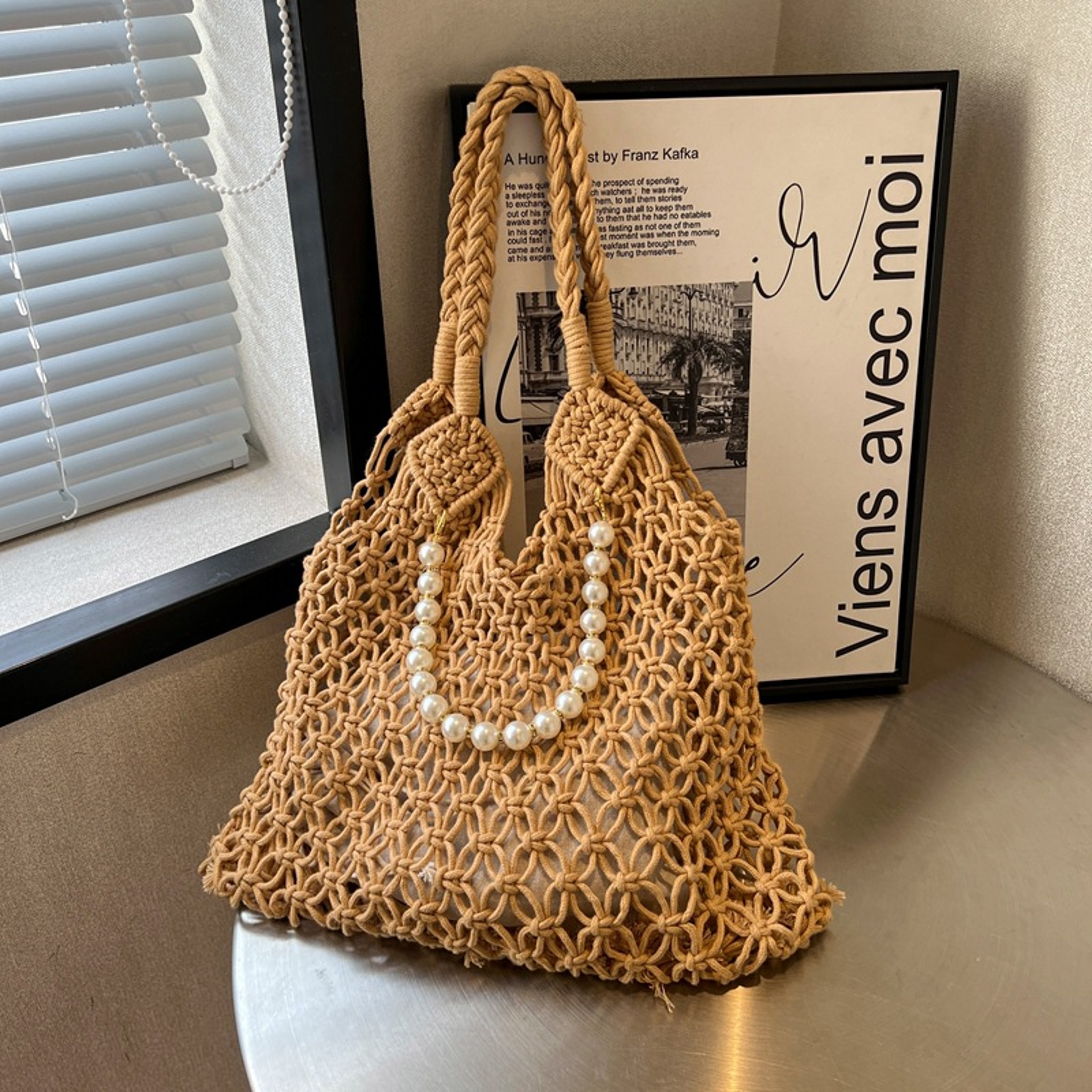 Pearl Woven Straw Beach Bag – view 9