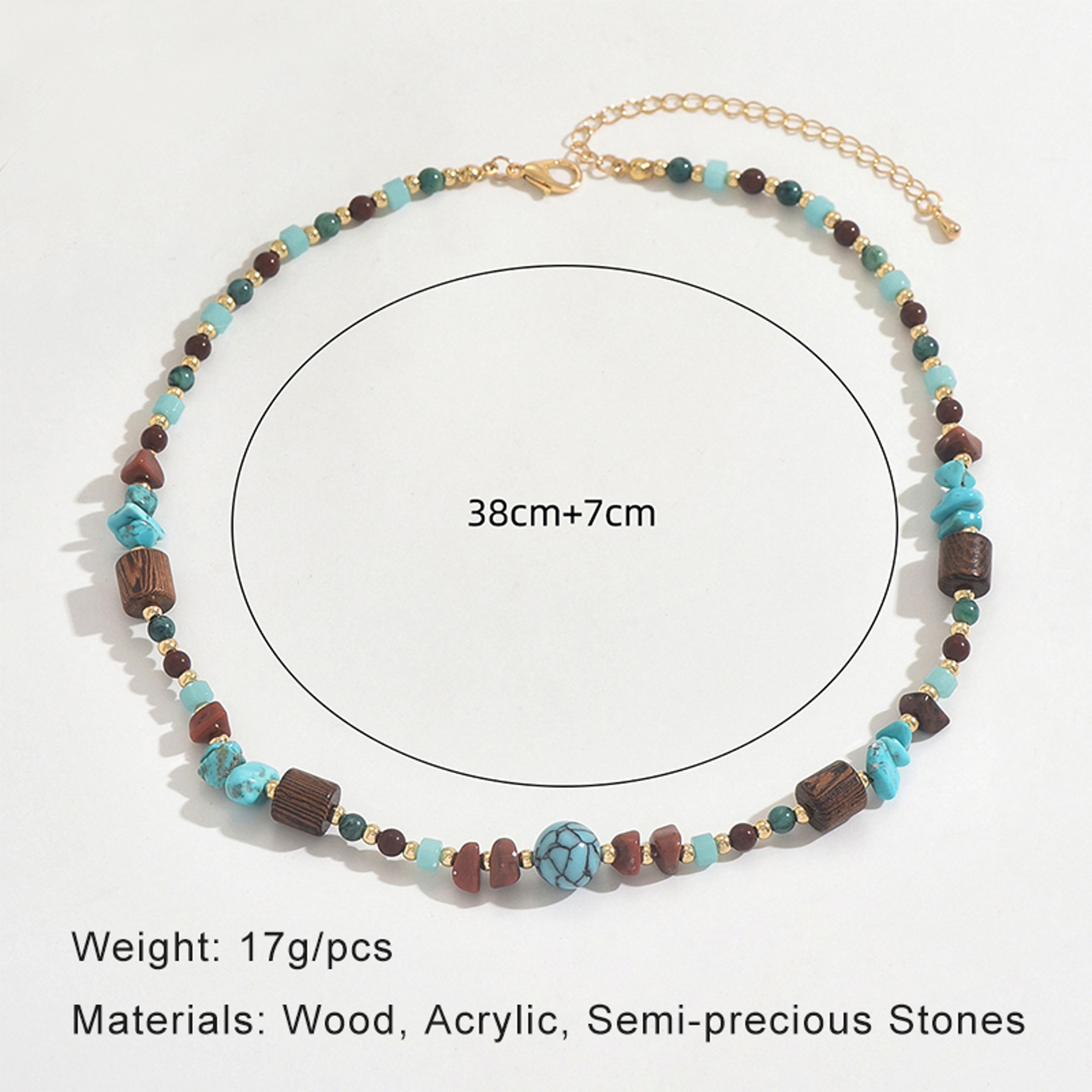 Boho Wooden Statement Necklace With SemiPrecious Stones 1