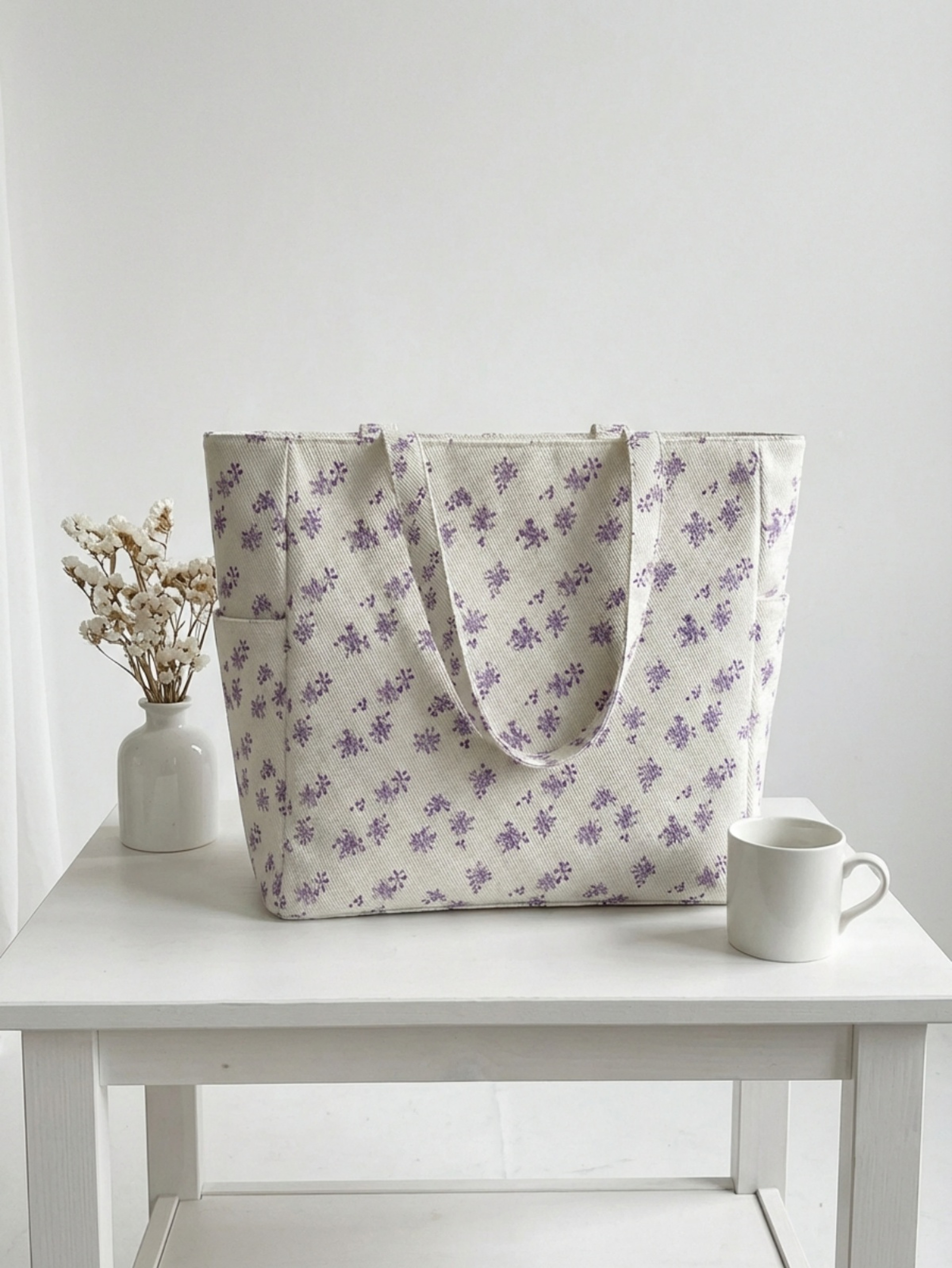 Floral printed large capacity women's handbag, canvas shoulder bag, casual commuting shopping bag – view 8