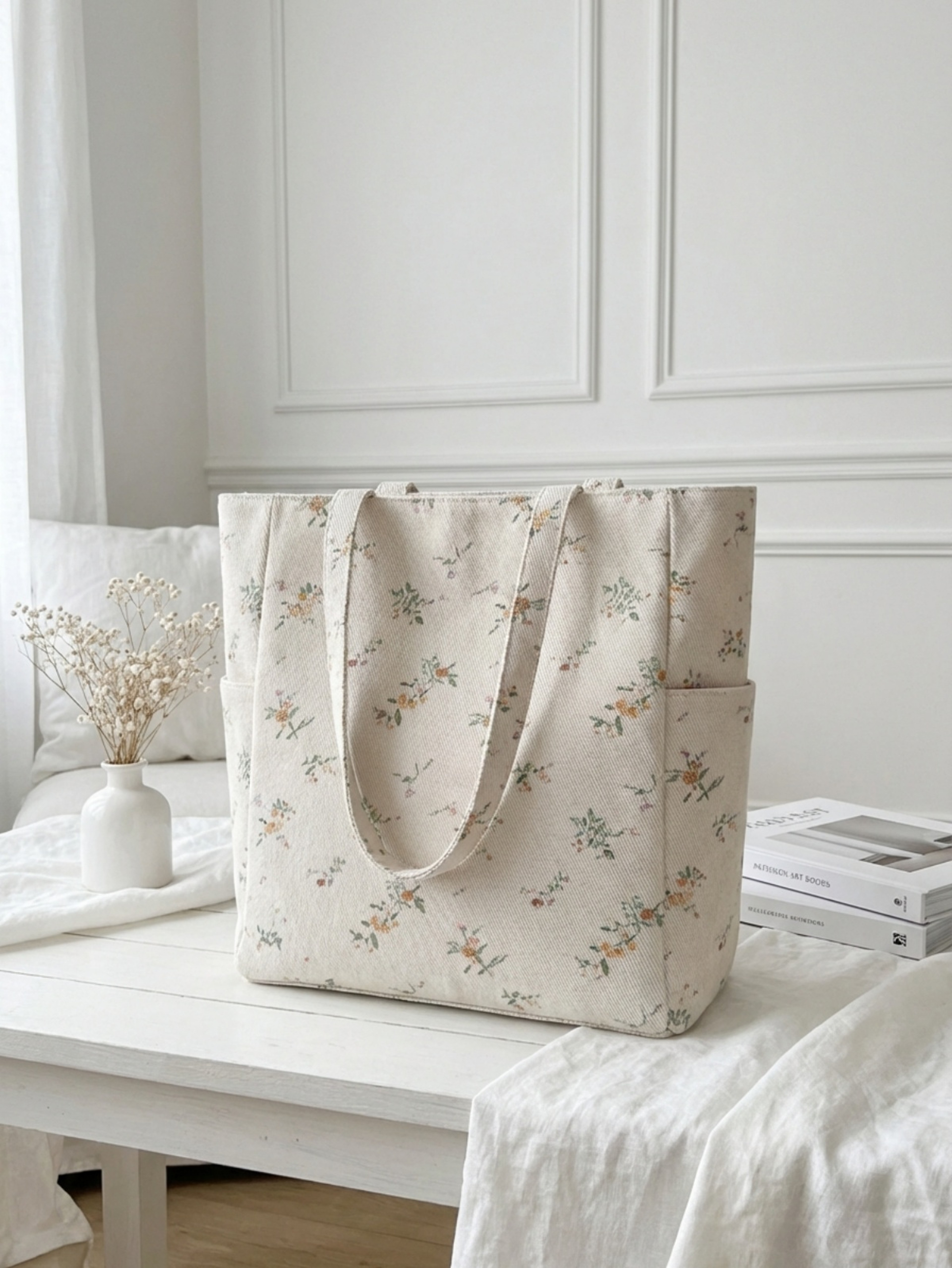 Floral printed large capacity women's handbag, canvas shoulder bag, casual commuting shopping bag – view 10