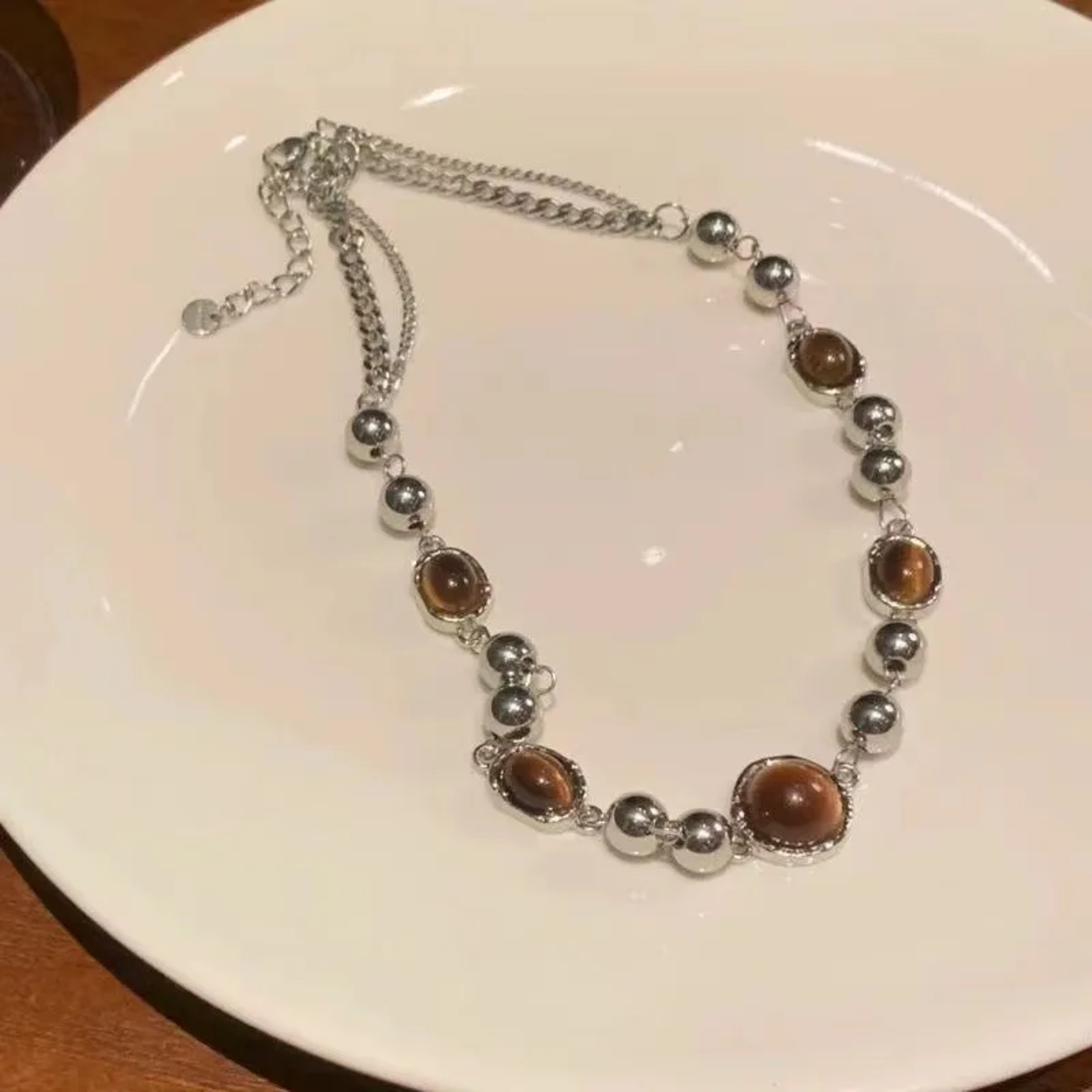 Vintage Leather Brown Stone Pendant Necklace – view 5