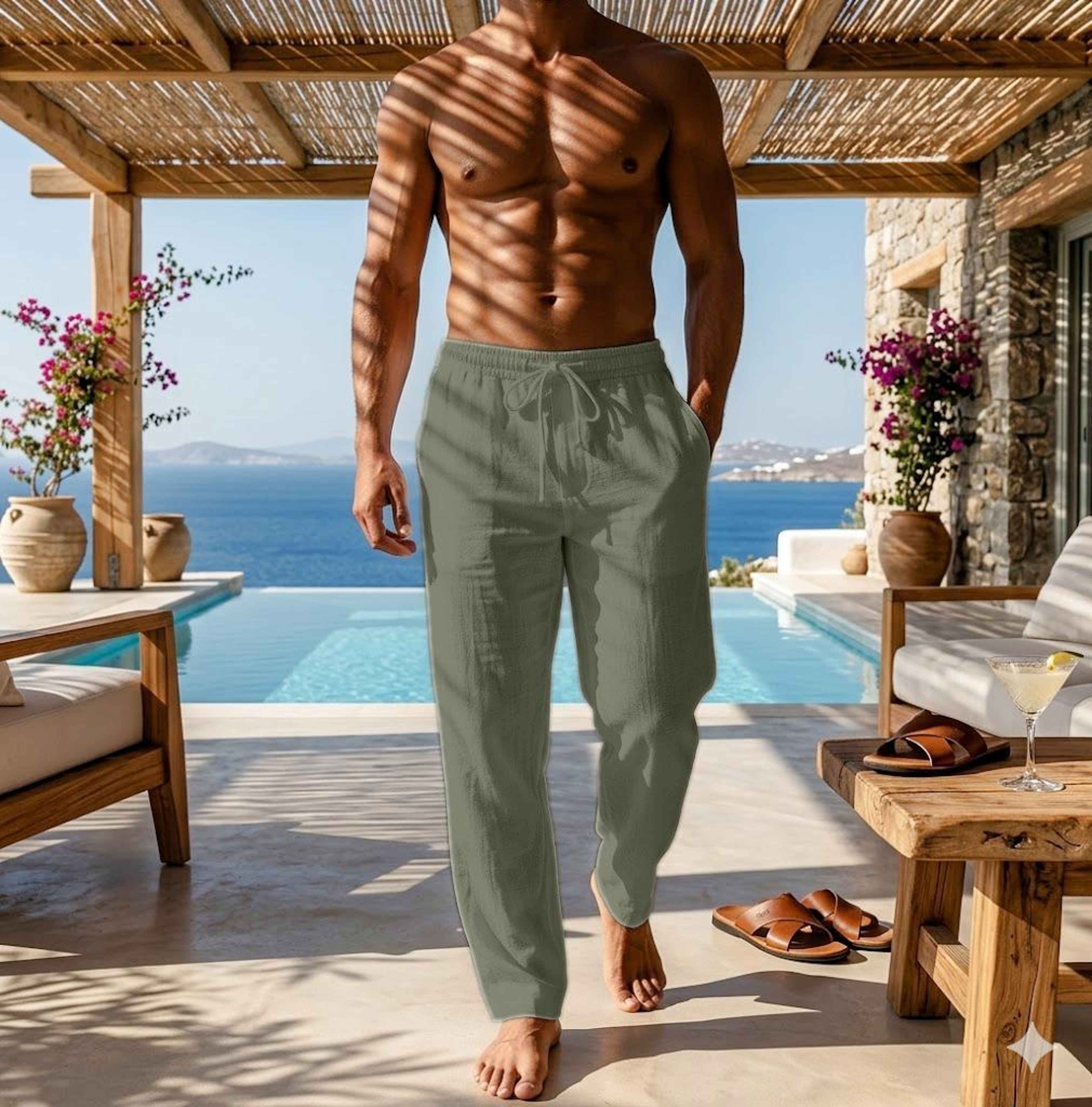 Mens Linen Pants Summer Beach Trousers Casual Cotton Pants – view 12