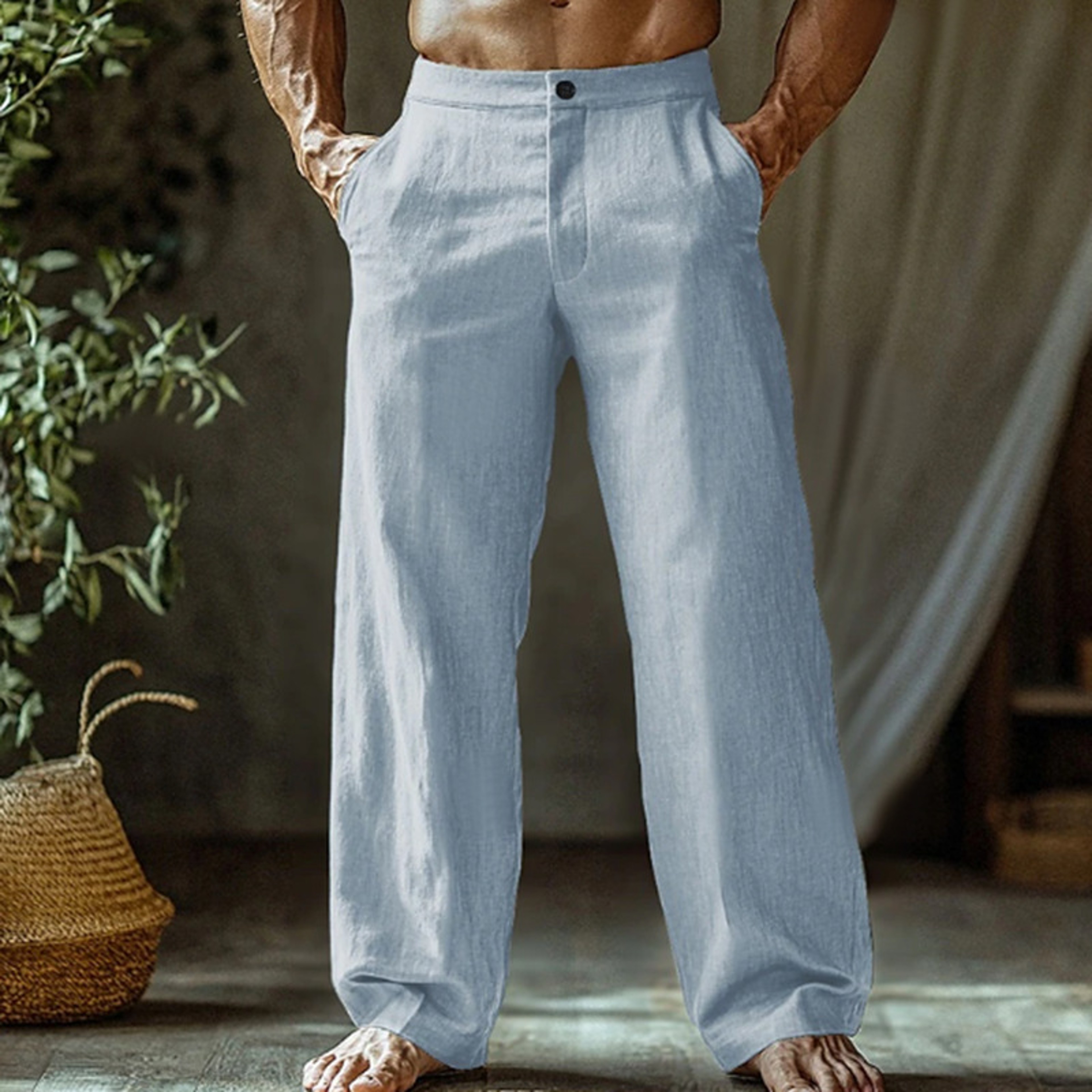 Men's Cotton Linen Beach Pants Loose Straight Leg Casual Trousers – view 2