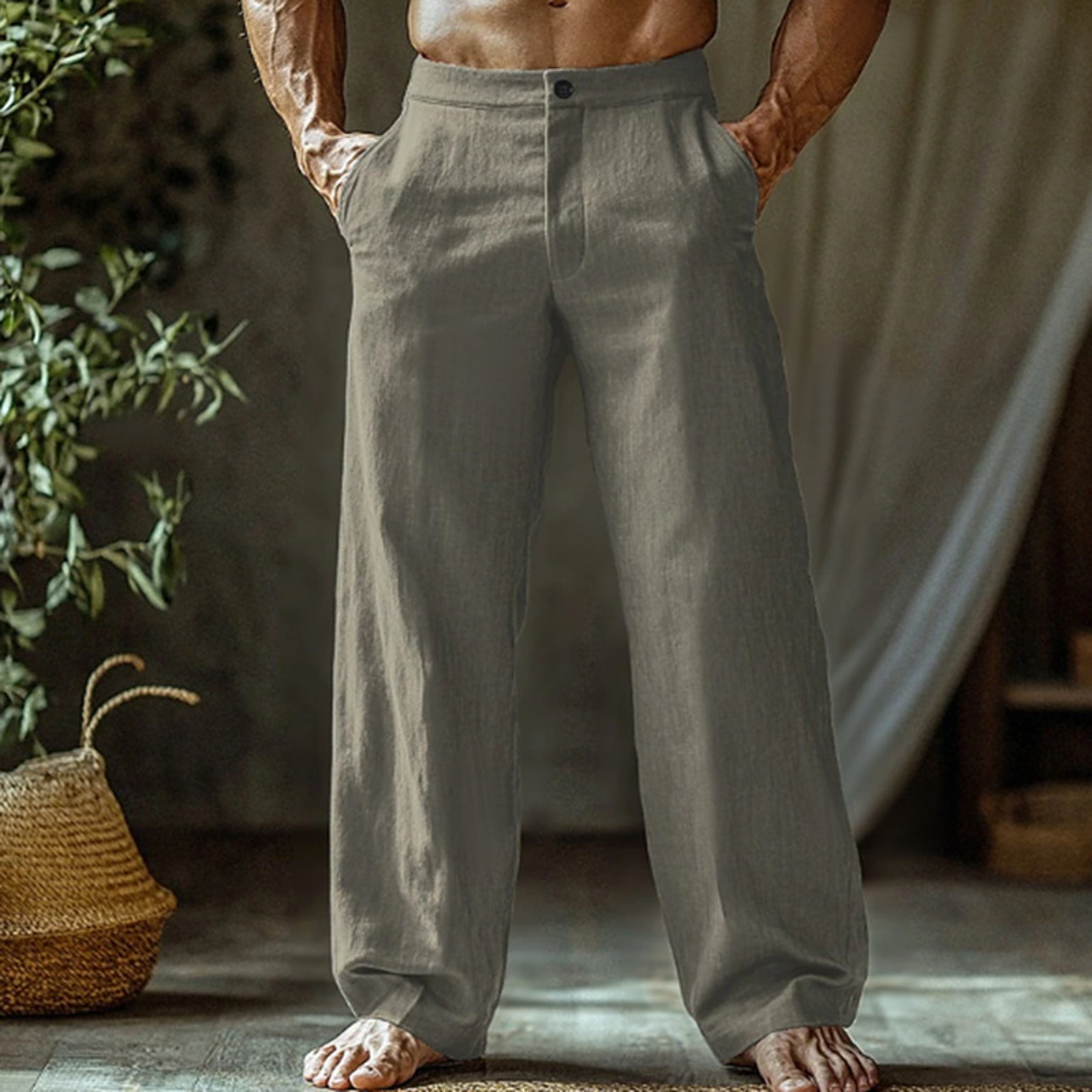 Men's Cotton Linen Beach Pants Loose Straight Leg Casual Trousers – view 5