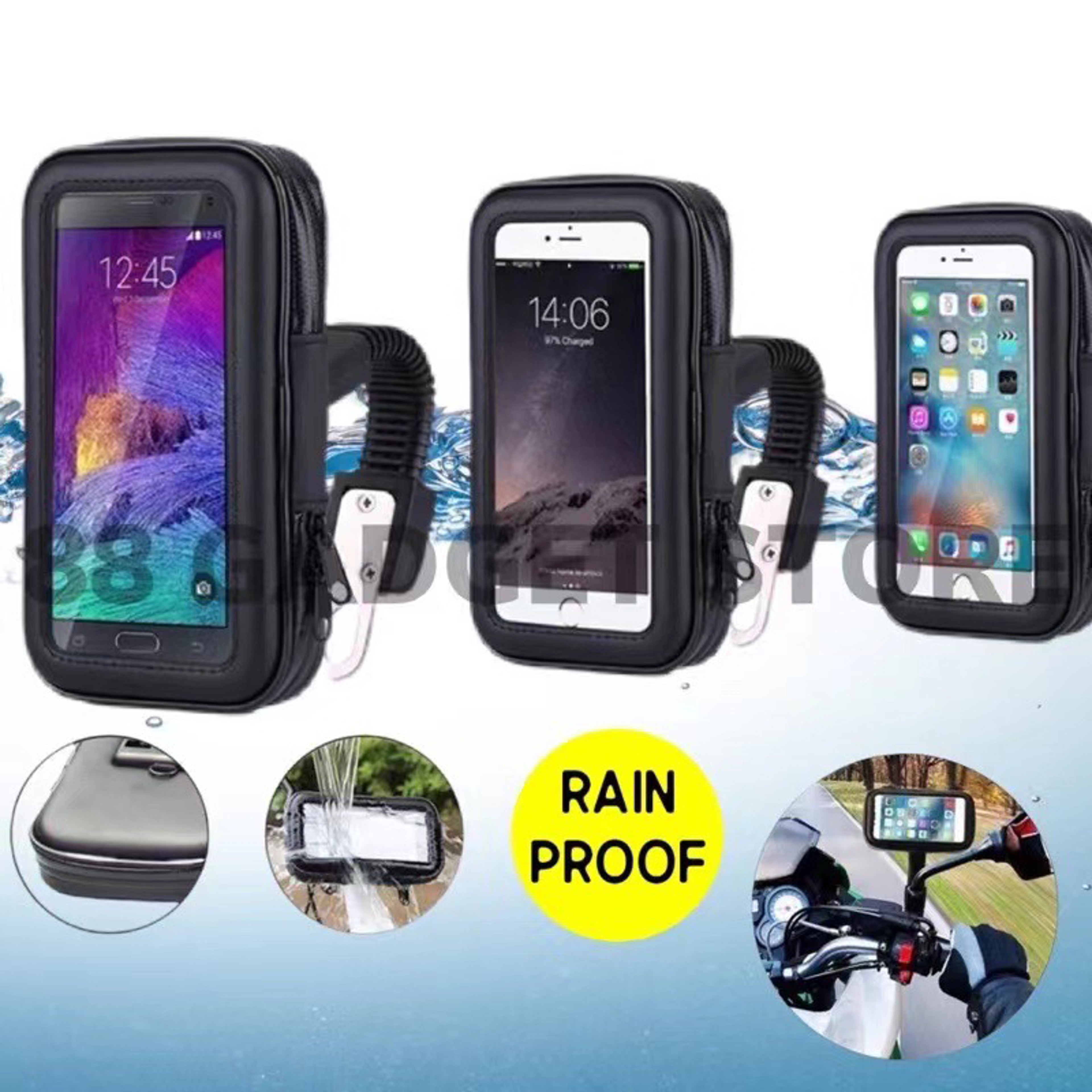 Waterproof Motorcycle Phone Mount Holder With Rain Cover Rotation Motorbike Rearview Mirror Mount F 3