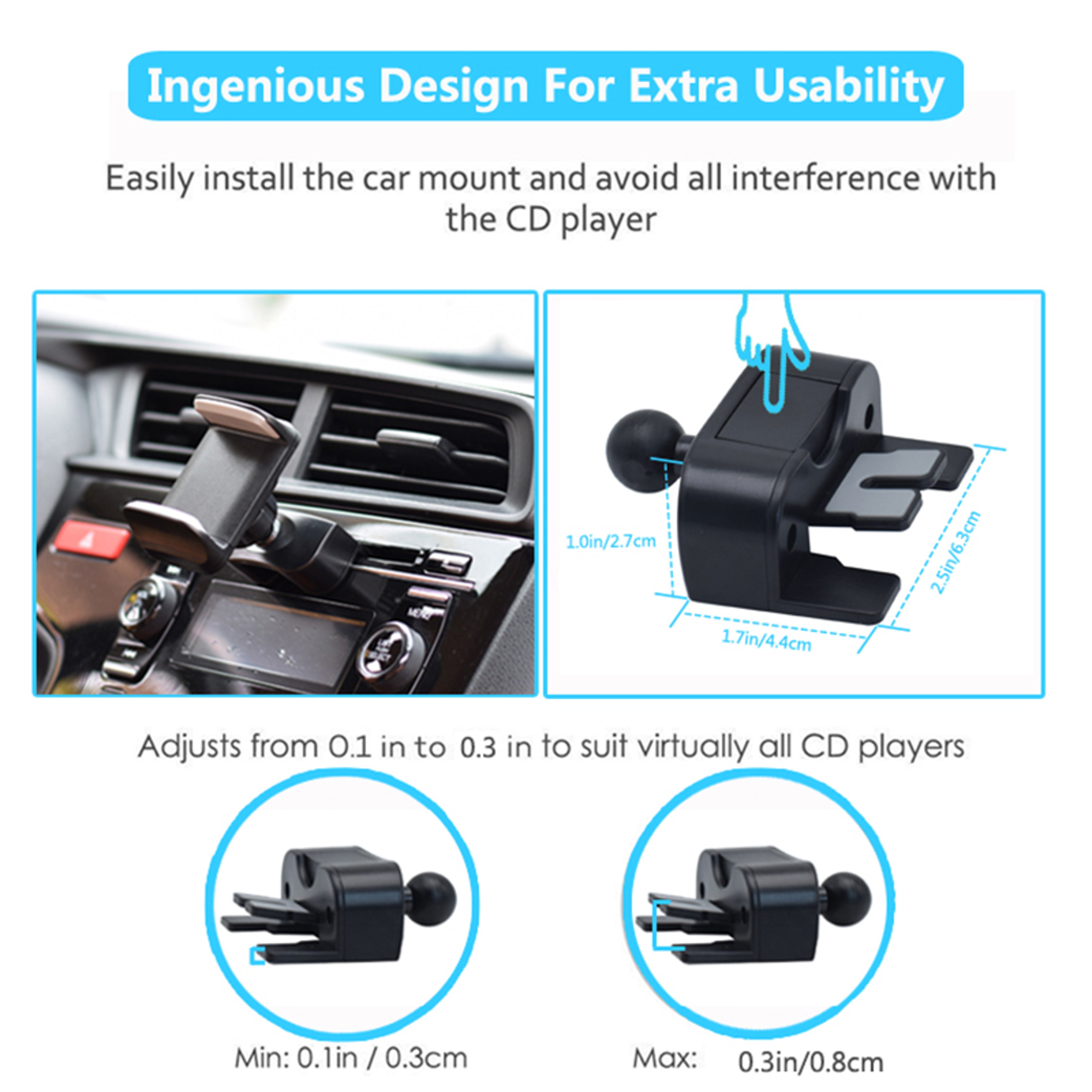 CD Slot Car Phone Mount, Cell Phone Holder for Car, Compatible with All Smartphones – view 2